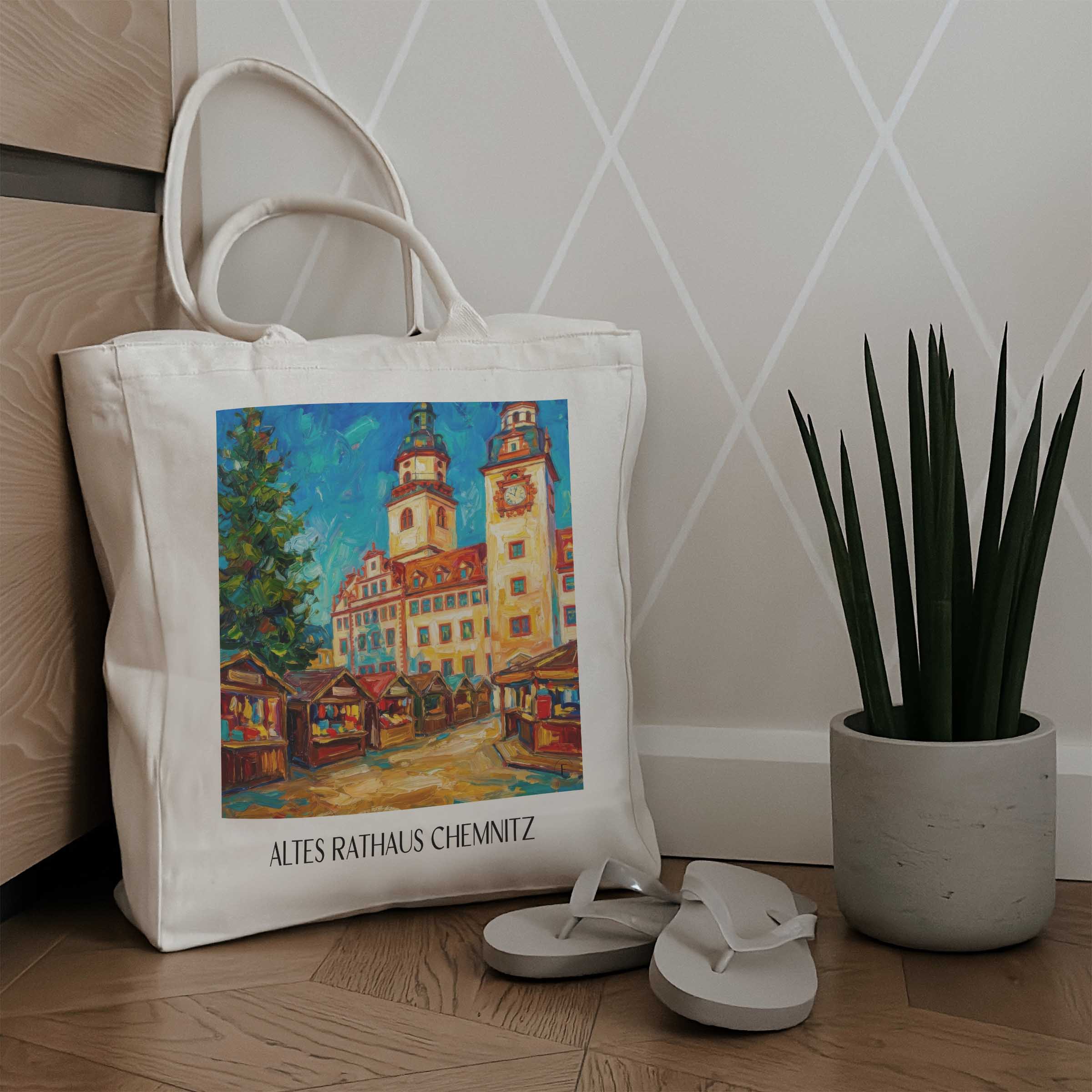 altes-rathaus-chemnitz-deutschland-einkaufstasche-oil-painting-oelgemaelde