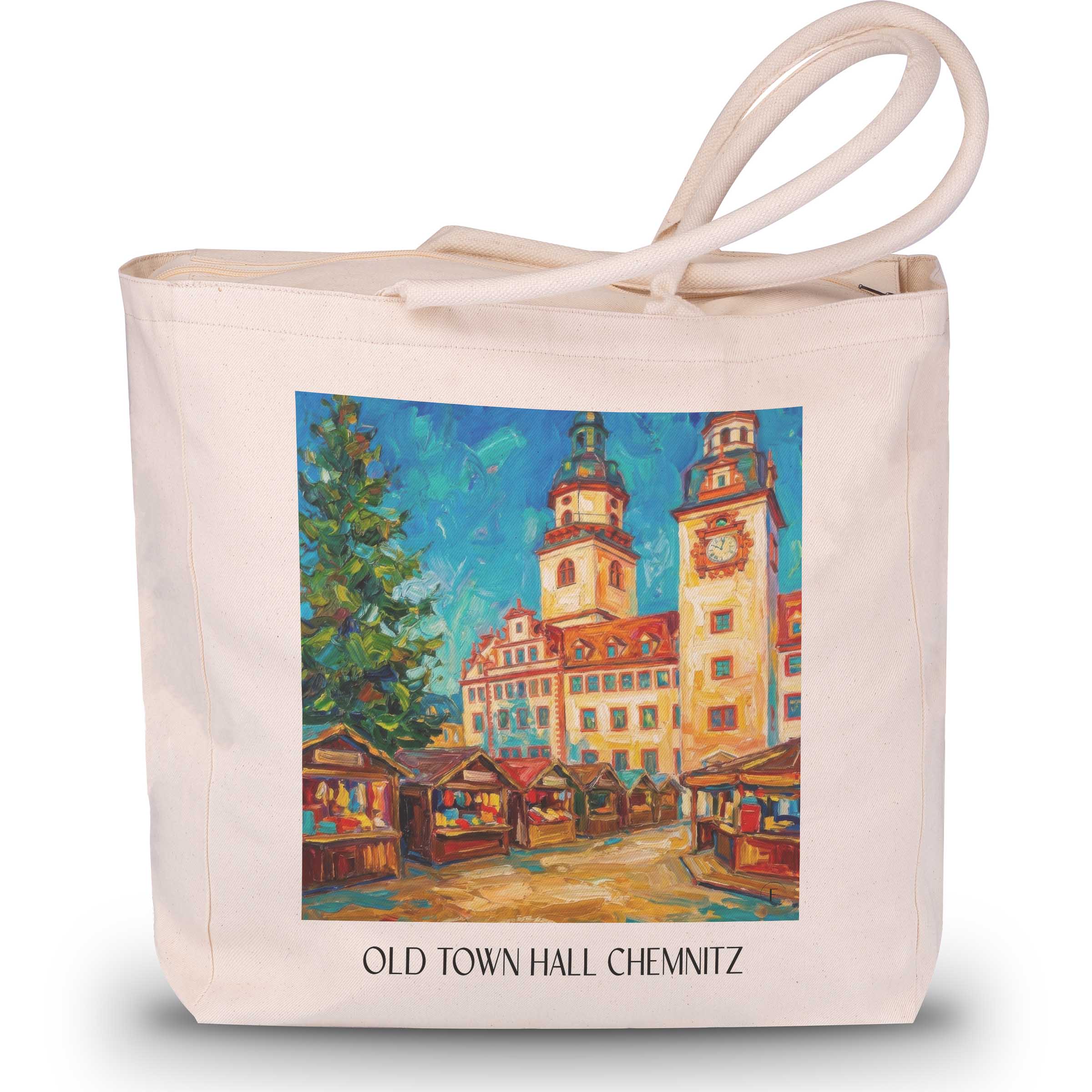 Altes Rathaus Shopping Tasche - Chemnitz - Deutschland Tote Bag - Einkaufstasche im ĂlgemĂ€lde Stil