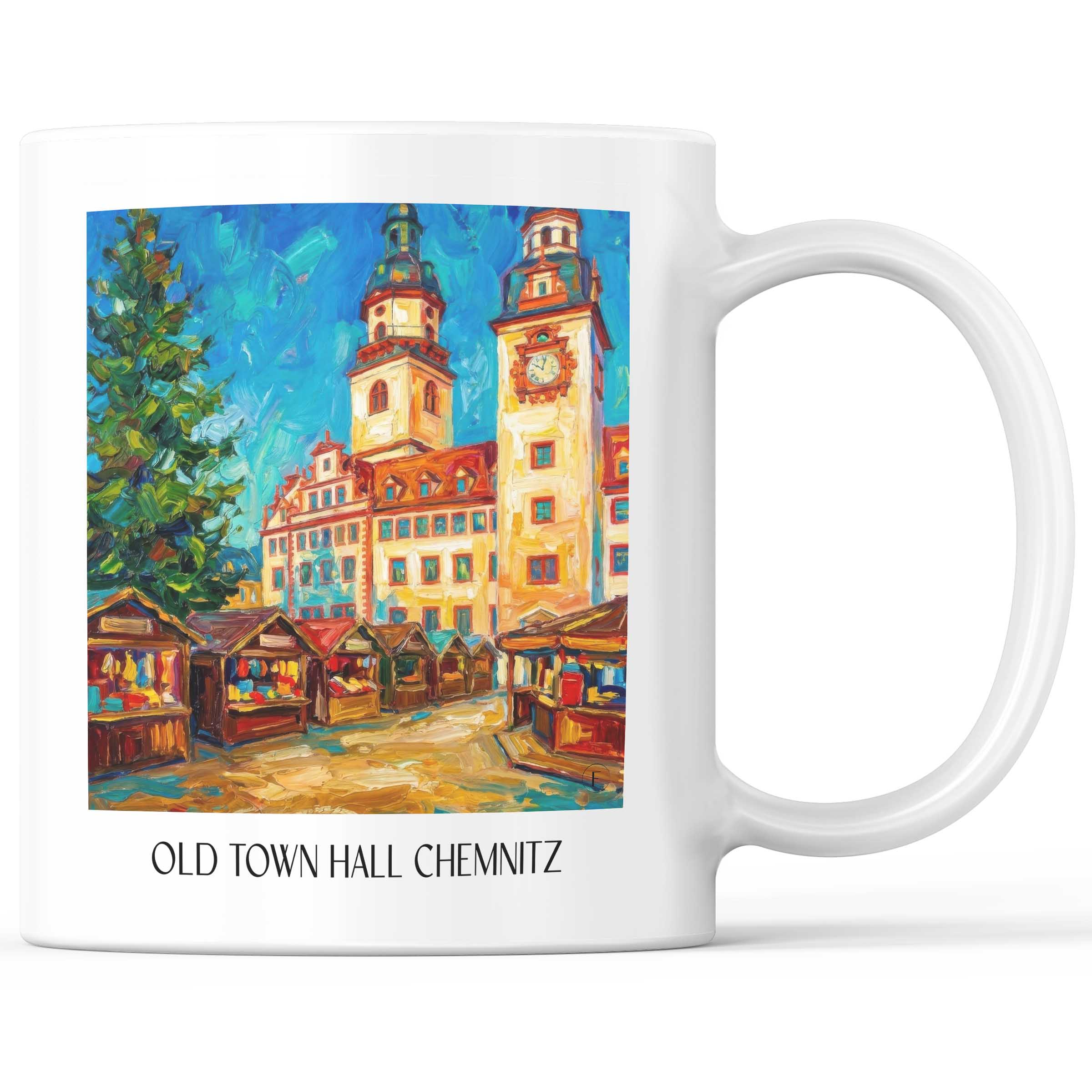 Altes Rathaus Kaffeebecher - Chemnitz - Deutschland Becher - Kaffeetasse im Ölgemälde Stil