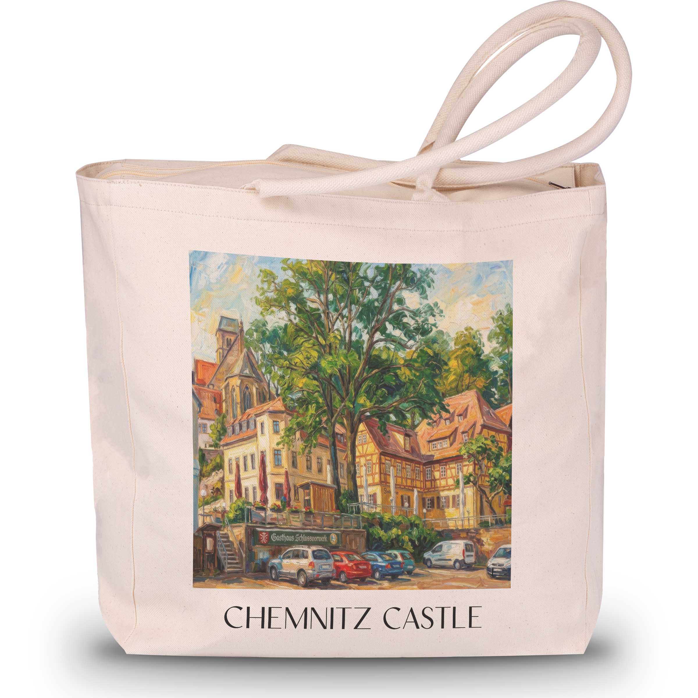 Schloßchemnitz Shopping Tasche - Chemnitz - Deutschland Tote Bag - Einkaufstasche im Ölgemälde Stil