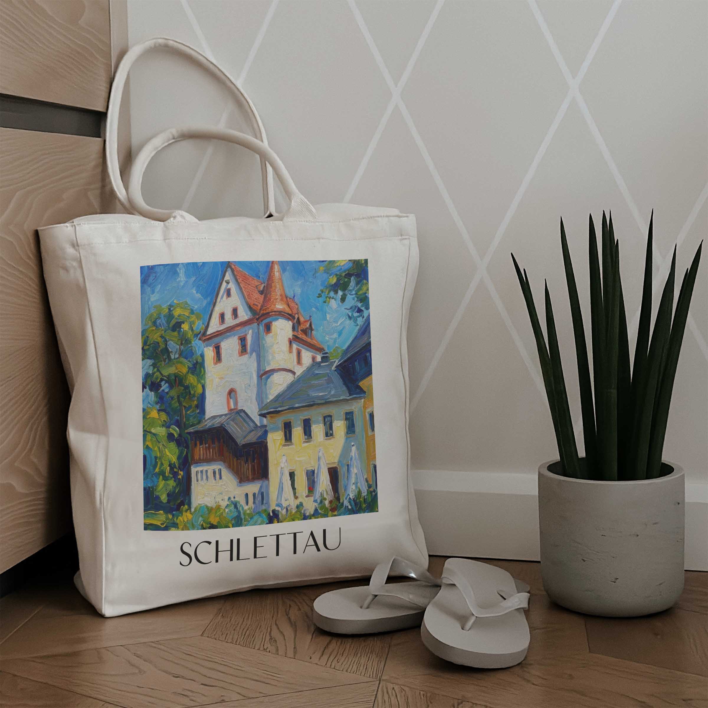 schlettau-erzgebirge-deutschland-einkaufstasche-oil-painting-oelgemaelde