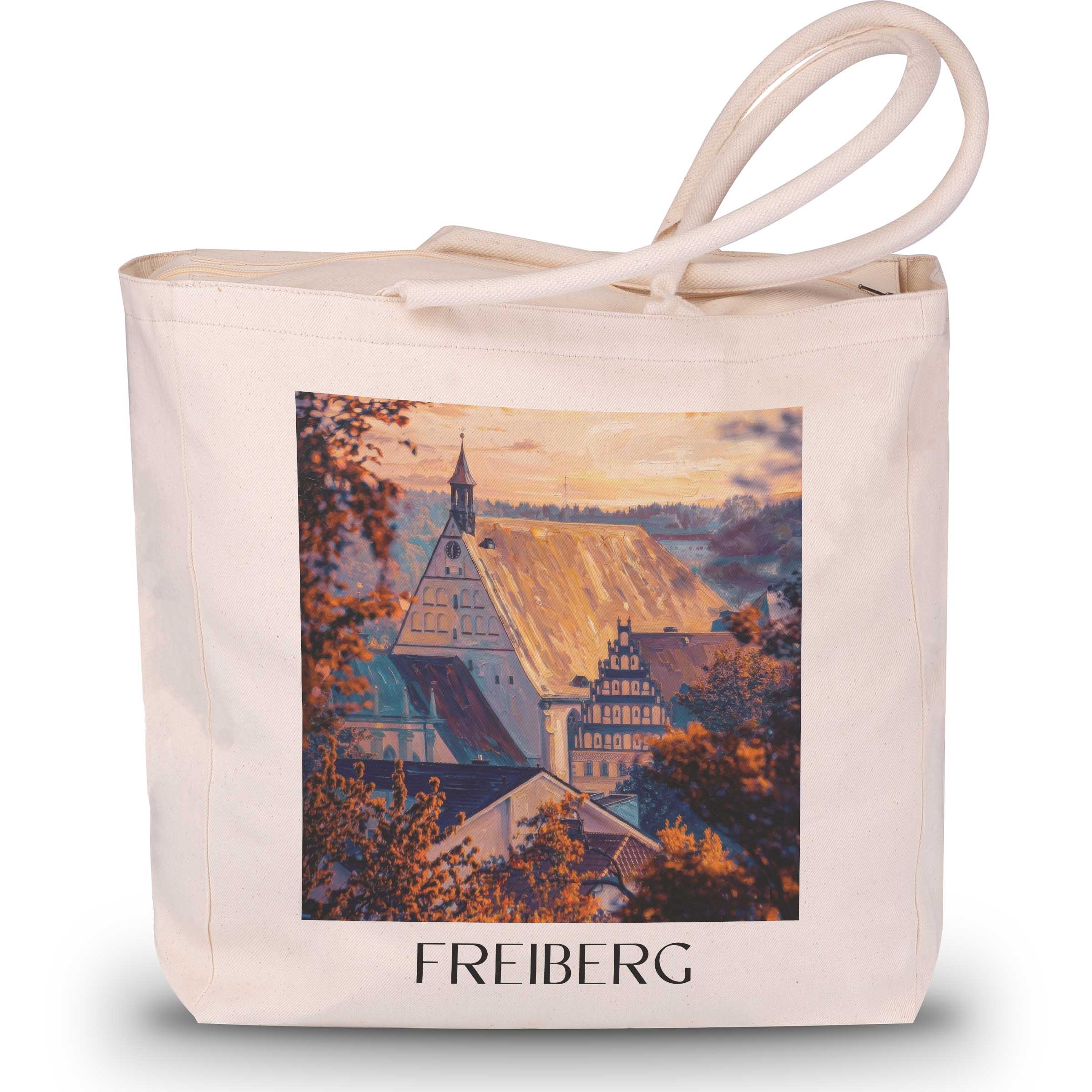 freiberg-erzgebirge-deutschland-einkaufstasche-oil-painting-oelgemaelde