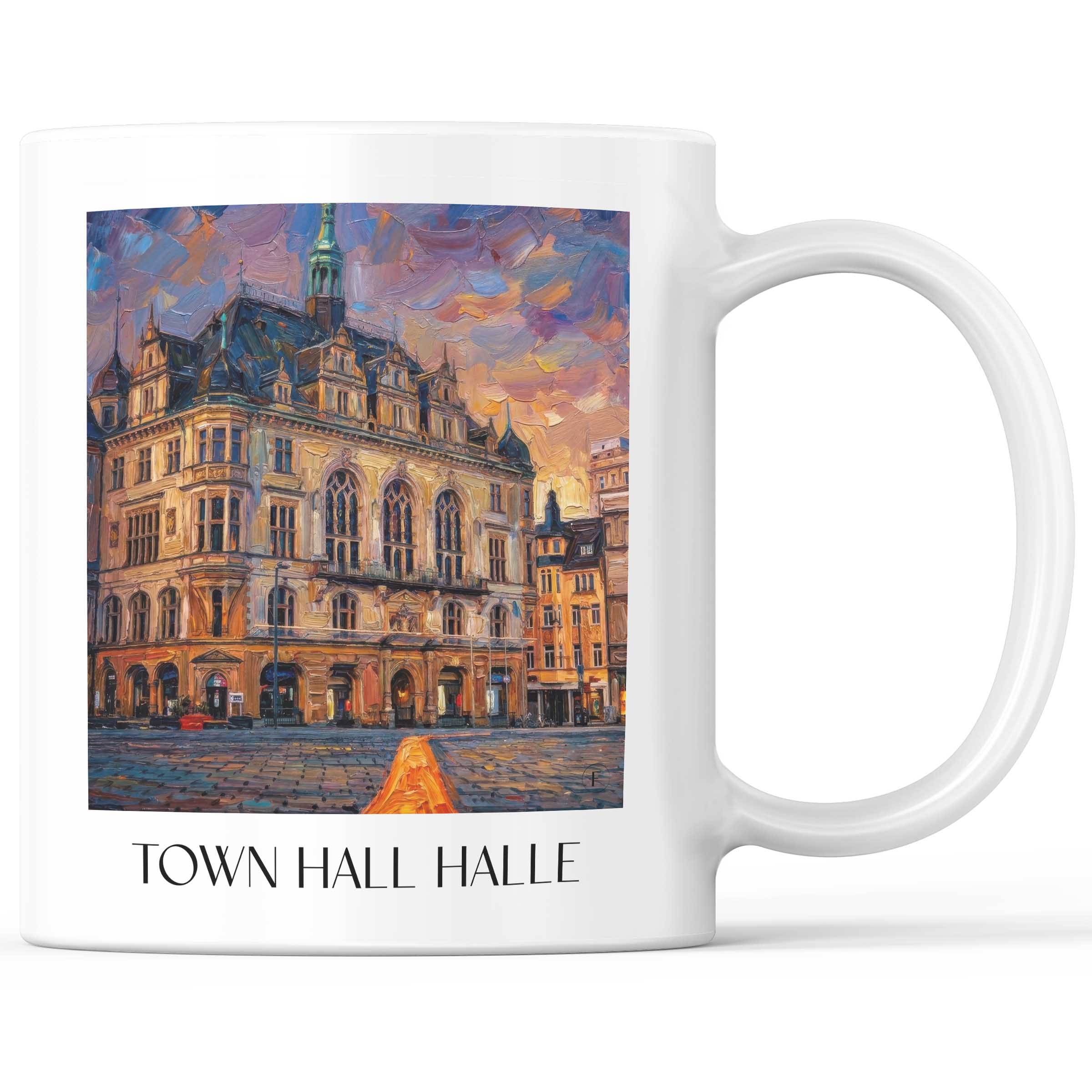 Stadthaus Kaffeebecher - Halle - Deutschland Becher - Kaffeetasse im Ölgemälde Stil