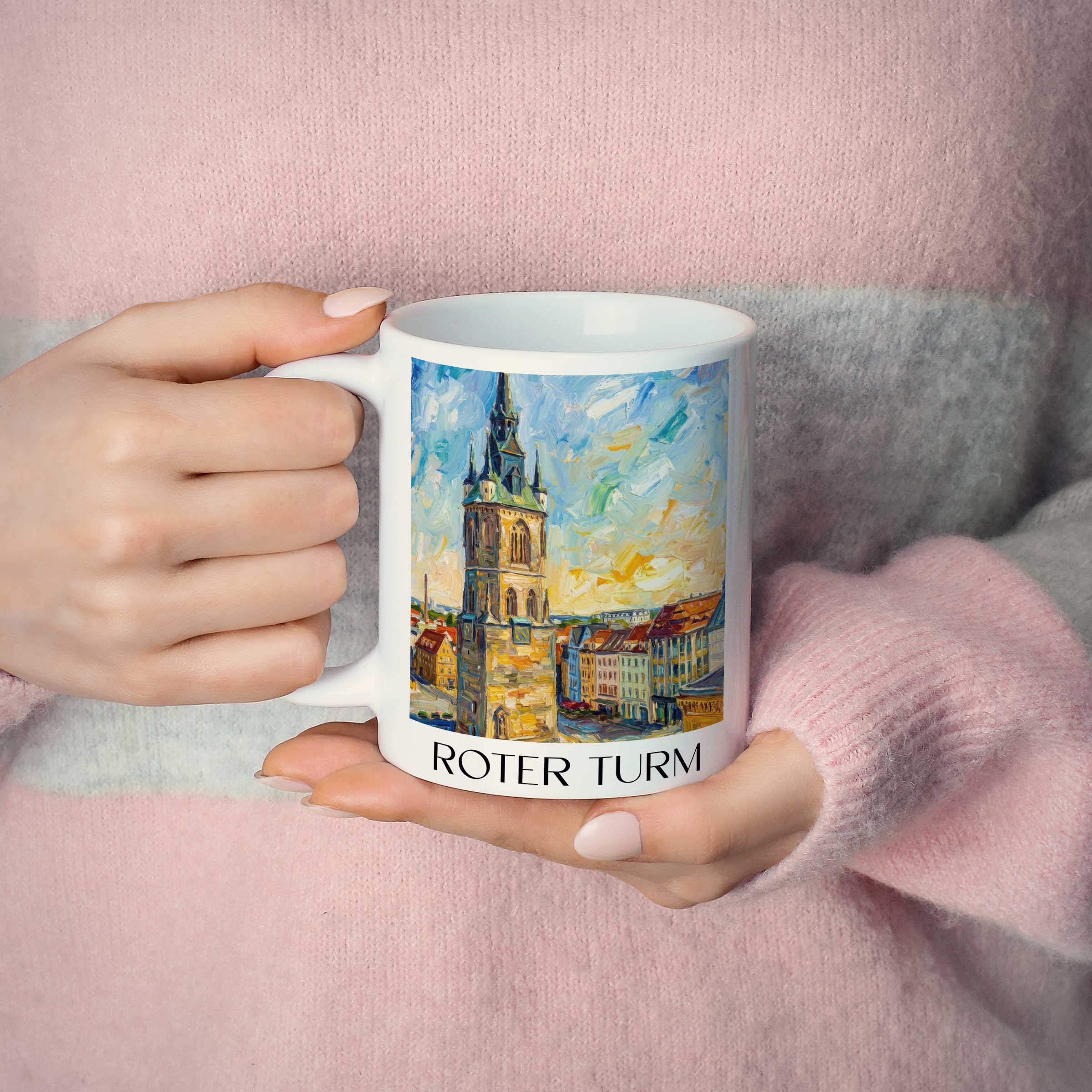 roter-turm-halle-deutschland-kaffeebecher-oil-painting-oelgemaelde