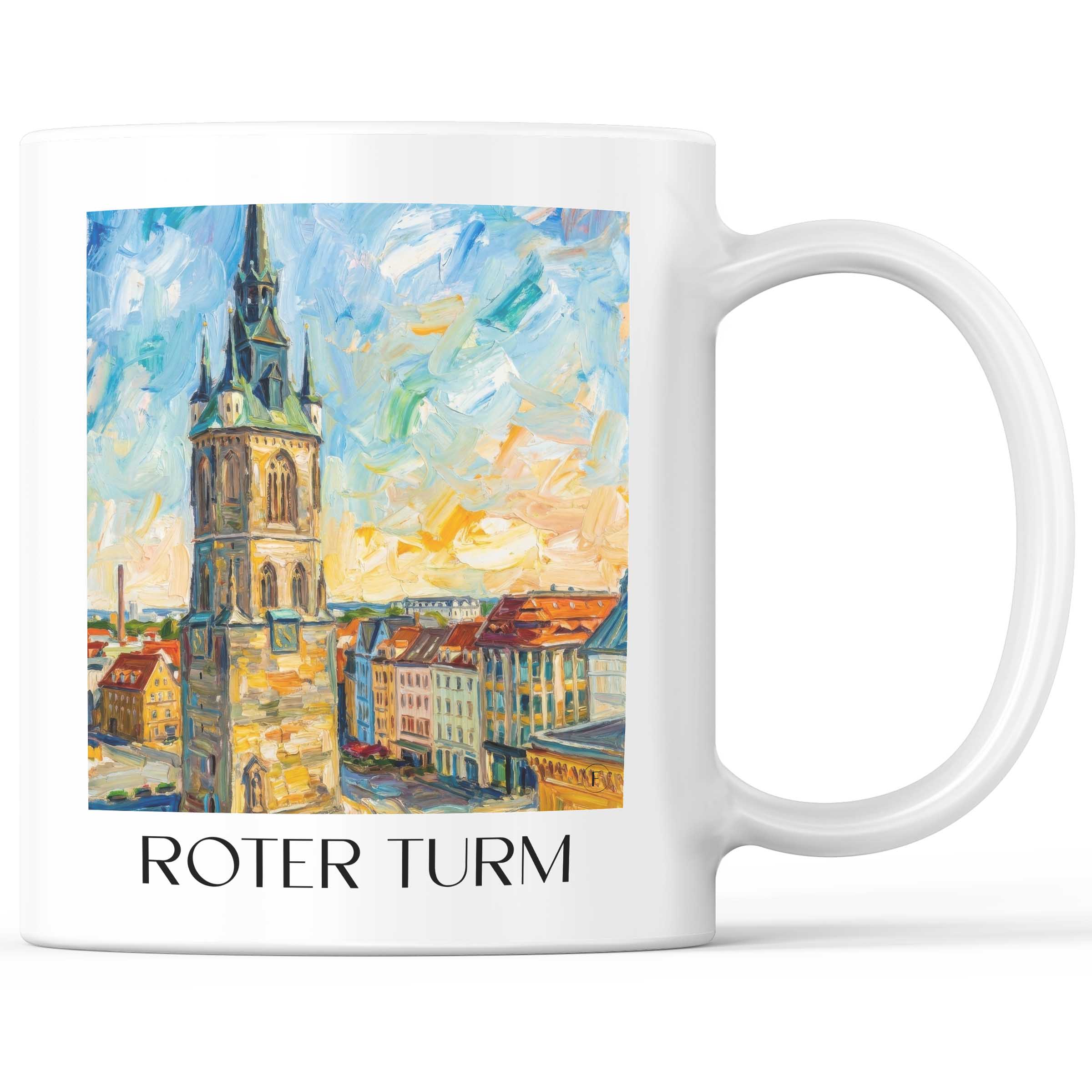roter-turm-halle-deutschland-kaffeebecher-oil-painting-oelgemaelde