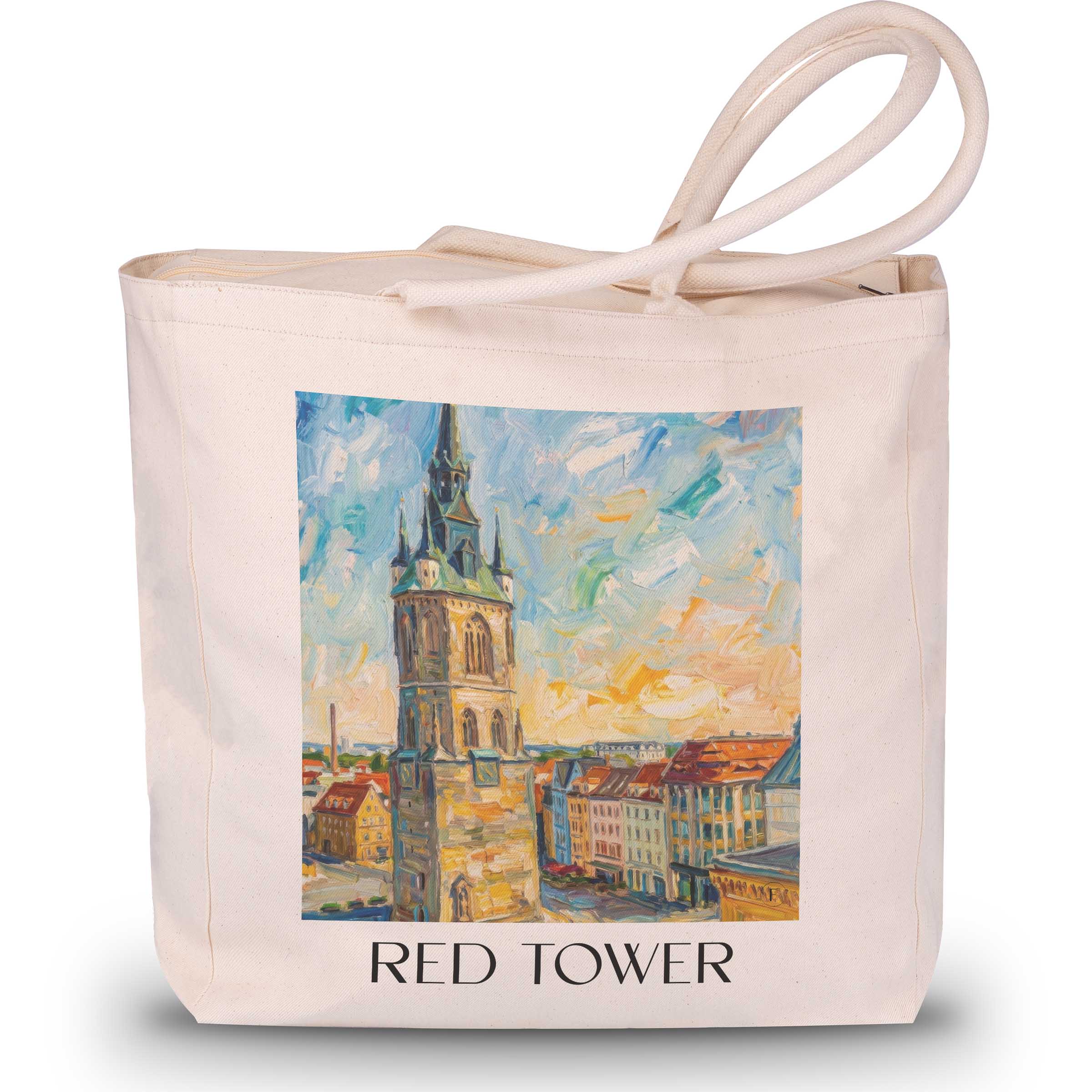 Roter Turm Shopping Tasche - Halle - Deutschland Tote Bag - Einkaufstasche im Ölgemälde Stil