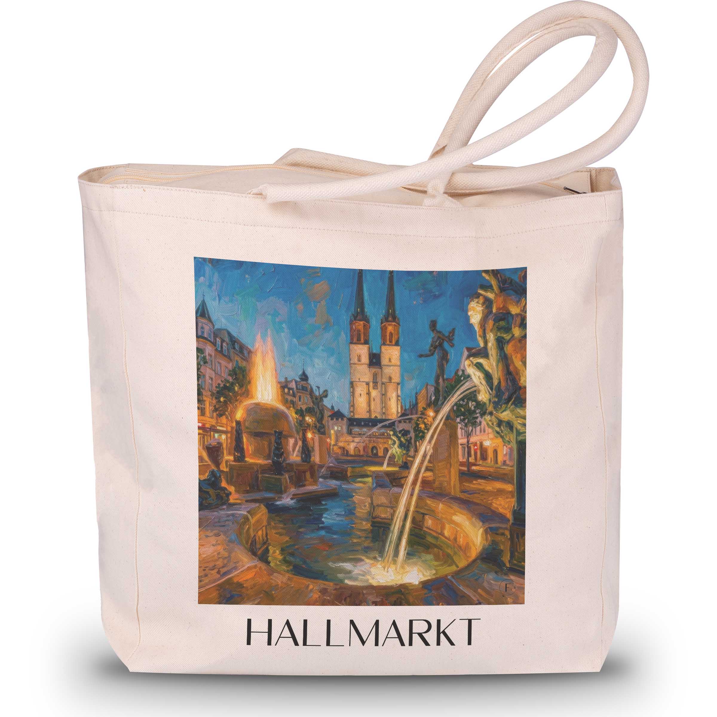 Hallmarkt Shopping Tasche - Halle - Deutschland Tote Bag - Einkaufstasche im Ölgemälde Stil