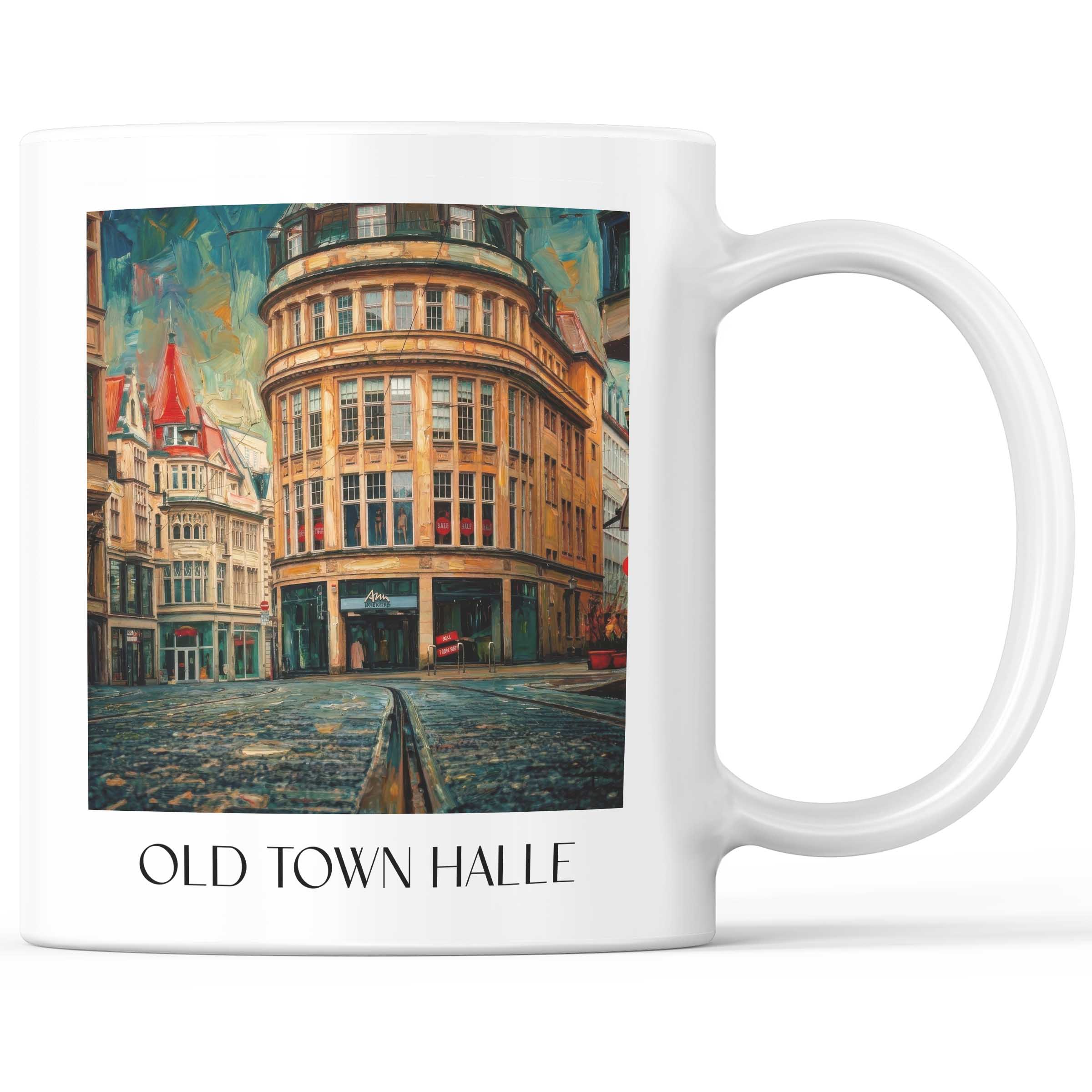 Altstadt Kaffeebecher - Halle - Deutschland Becher - Kaffeetasse im Ölgemälde Stil