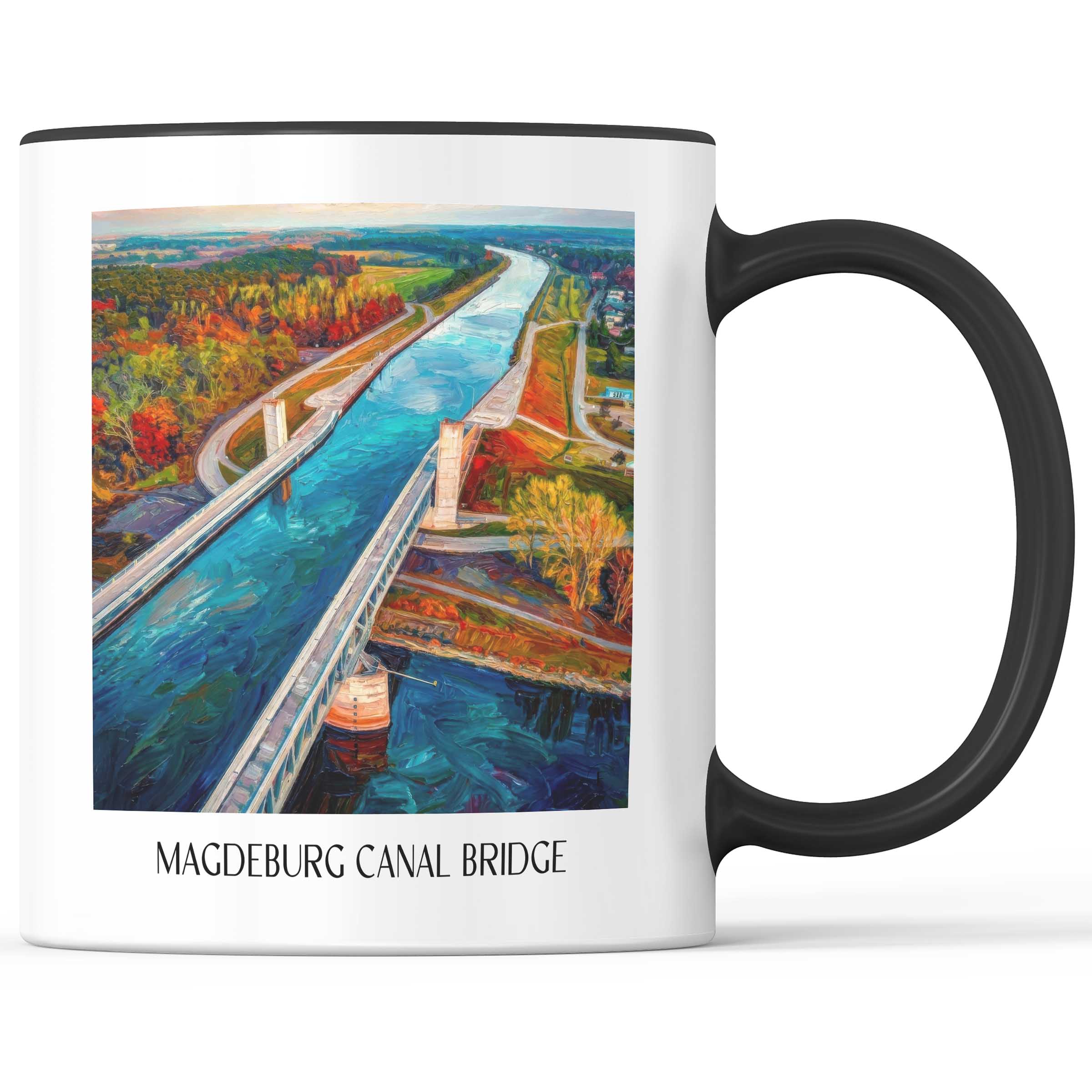 Kanalbrücke Magdeburg Kaffeebecher - Sachsen-Anhalt - Deutschland Becher - Kaffeetasse im Ölgemälde Stil