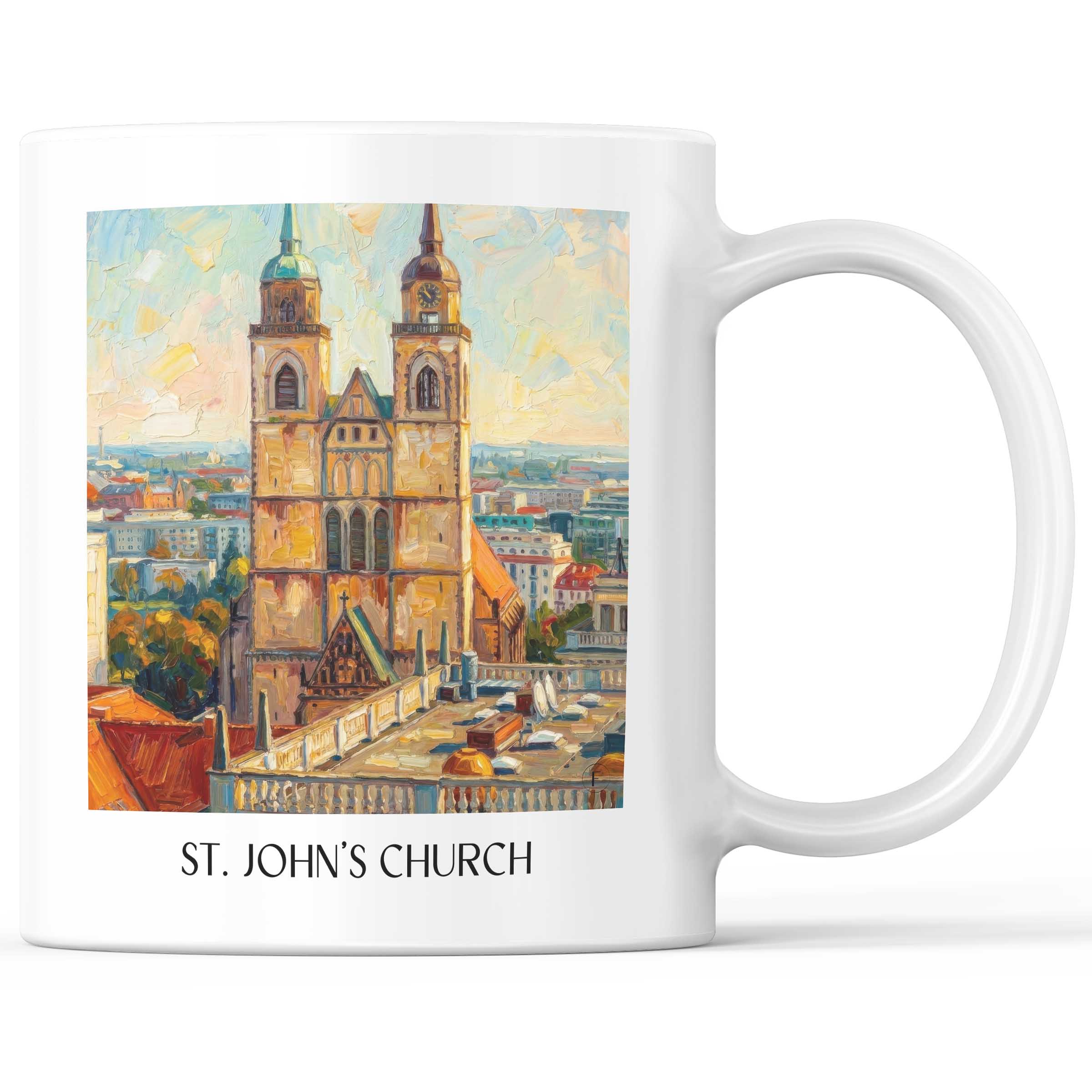Johanniskirche Kaffeebecher - Magdeburg - Deutschland Becher - Kaffeetasse im Ölgemälde Stil