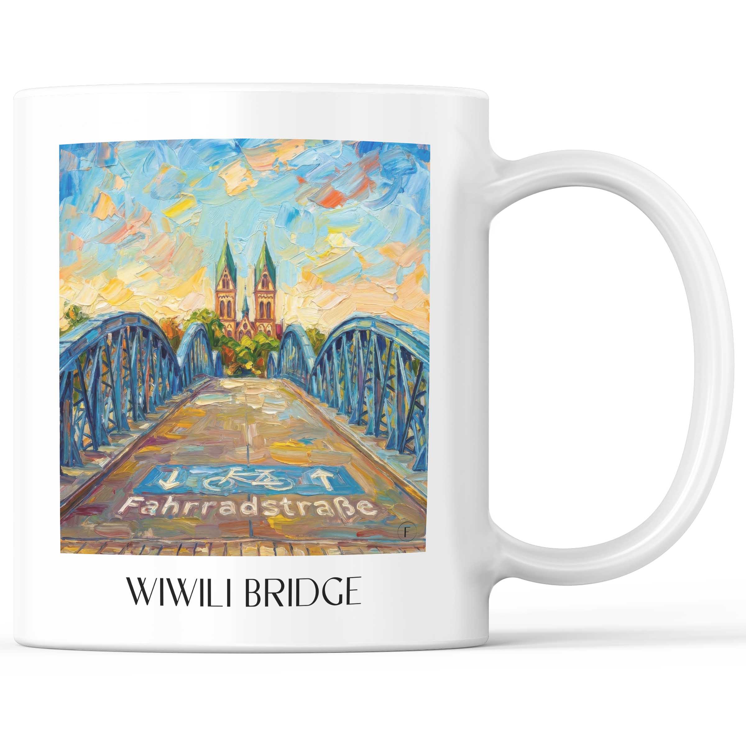 Wiwili Brücke Kaffeebecher - Freiburg - Deutschland Becher - Kaffeetasse im Ölgemälde Stil