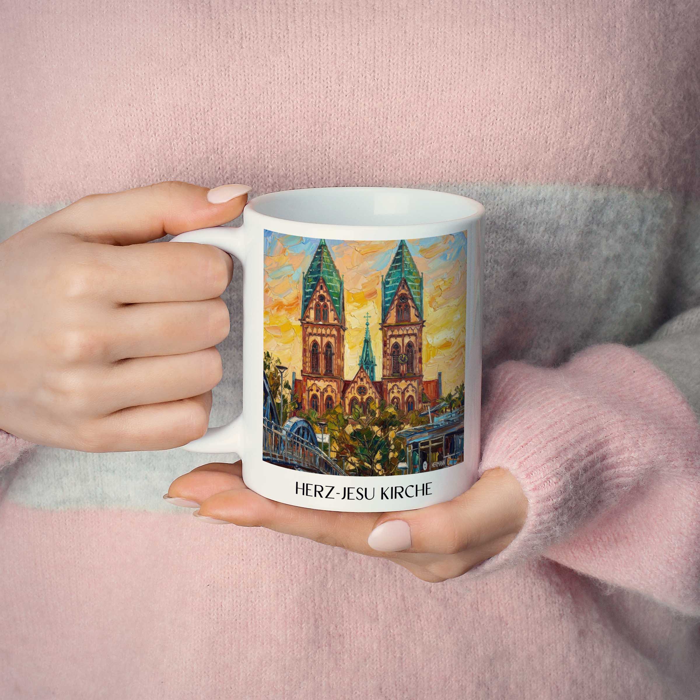 herz-jesu-kirche-freiburg-deutschland-kaffeebecher-oil-painting-oelgemaelde
