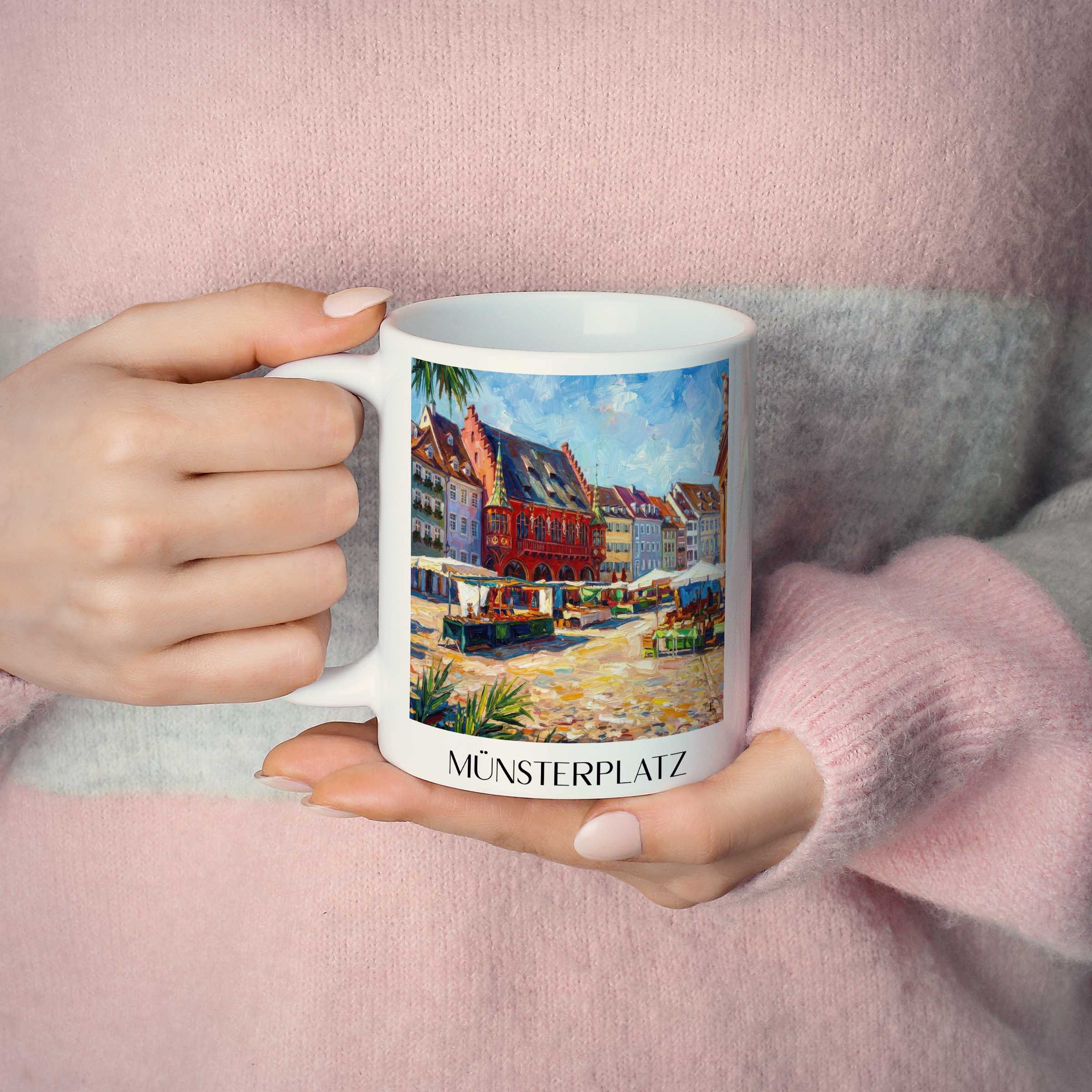 münsterplatz-freiburg-deutschland-kaffeebecher-oil-painting-oelgemaelde