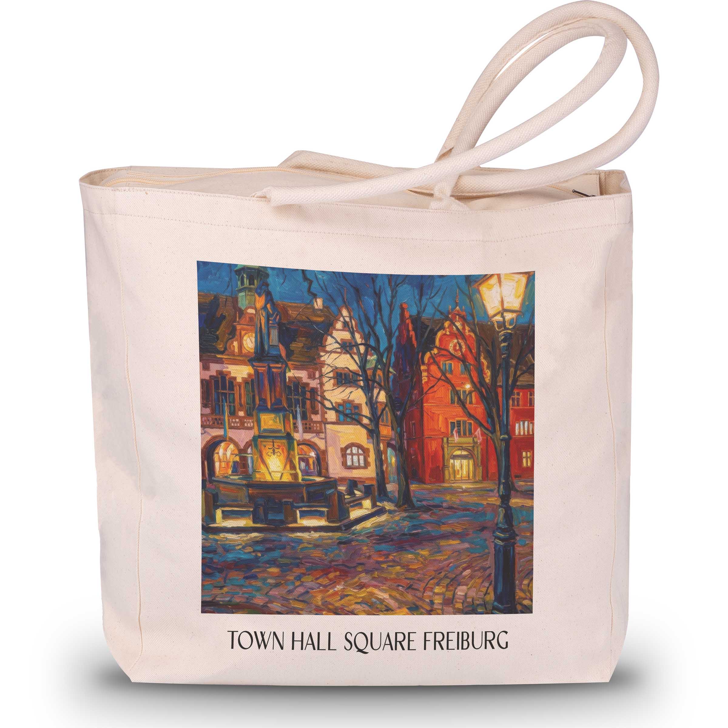 Rathausplatz Shopping Tasche - Freiburg - Deutschland Tote Bag - Einkaufstasche im Ölgemälde Stil