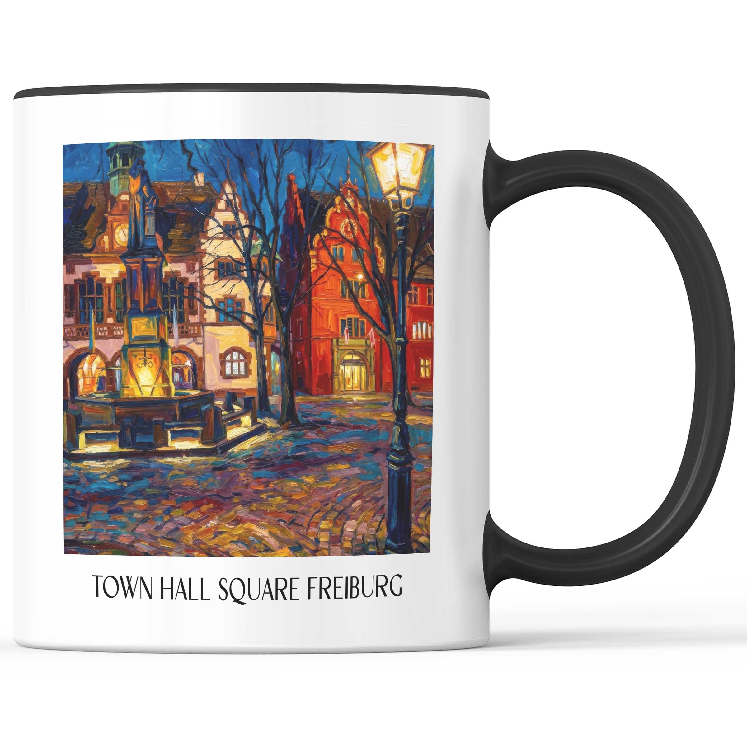 Rathausplatz Kaffeebecher - Freiburg - Deutschland Becher - Kaffeetasse im Ölgemälde Stil