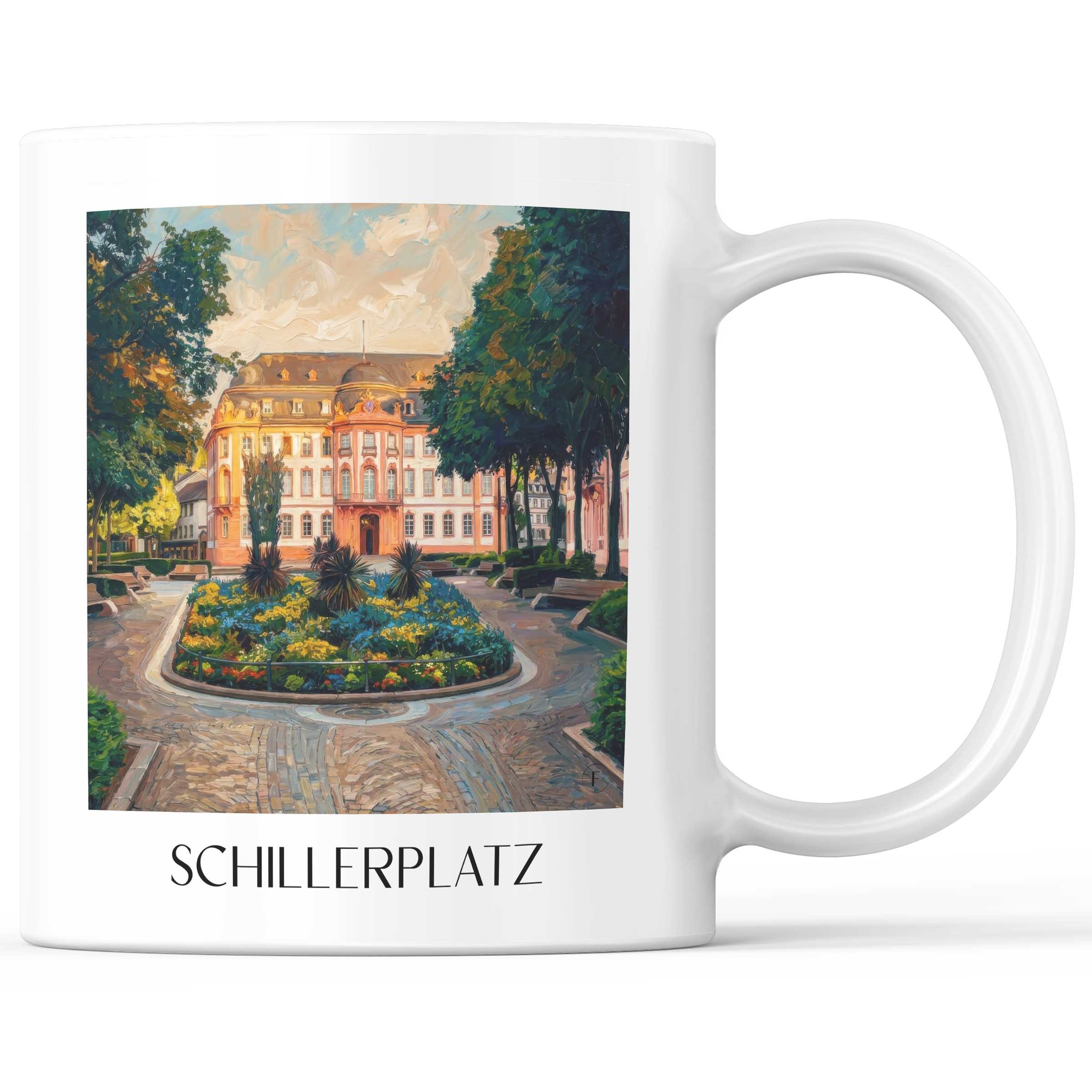 Schillerplatz Kaffeebecher - Mainz - Deutschland Becher - Kaffeetasse im Ölgemälde Stil