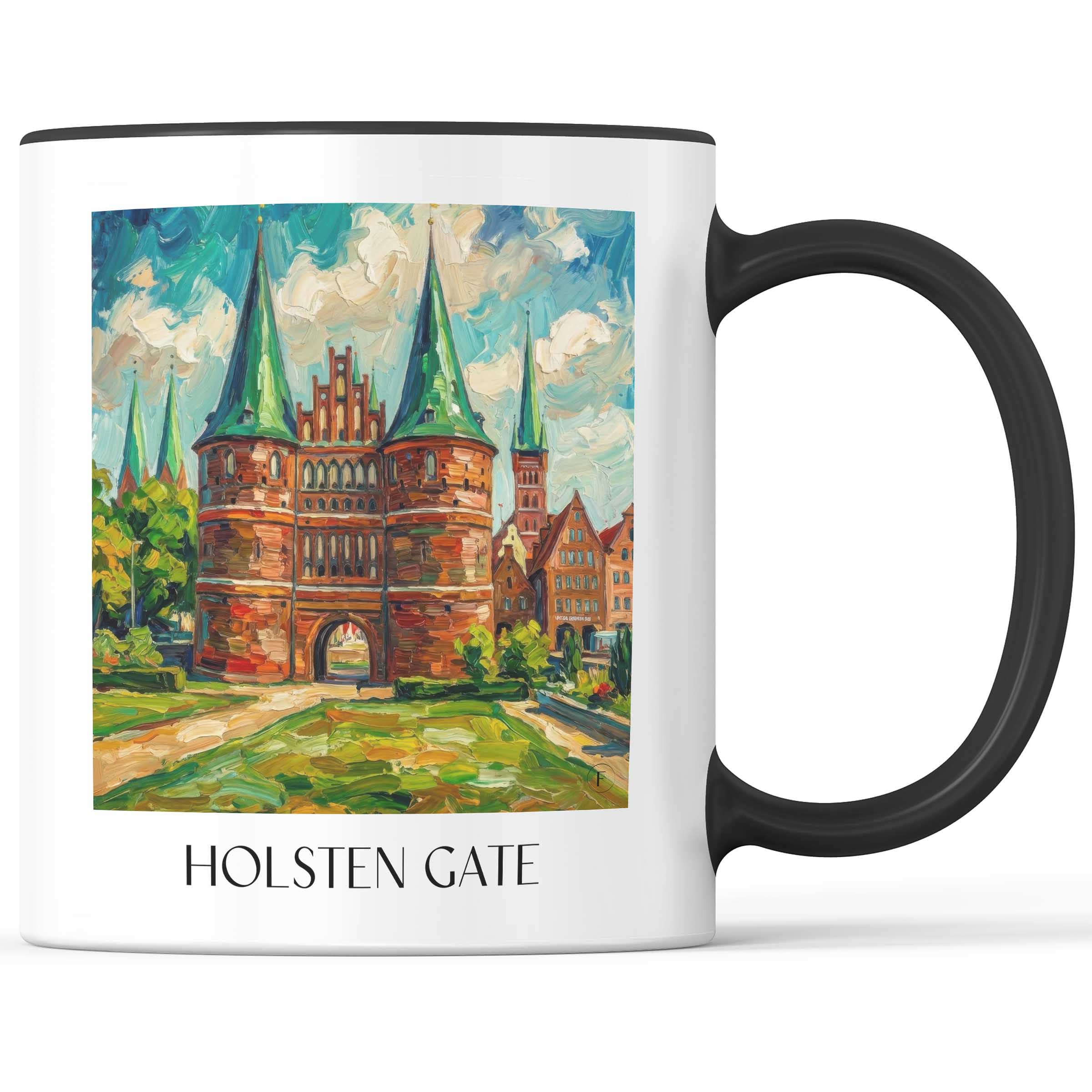 Holstentor Kaffeebecher - Lübeck - Deutschland Becher - Kaffeetasse im Ölgemälde Stil