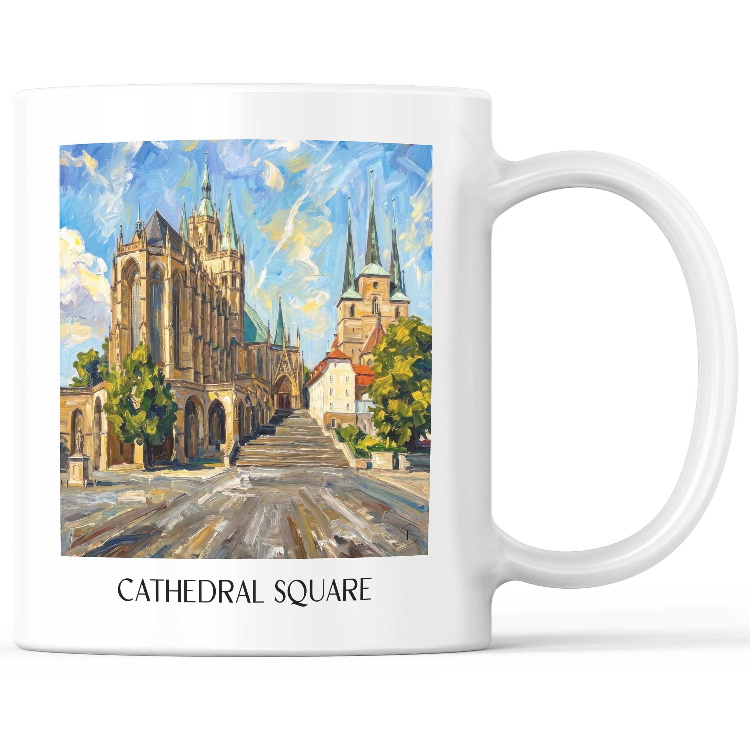 Domplatz Kaffeebecher - Erfurt - Deutschland Becher - Kaffeetasse im Ölgemälde Stil
