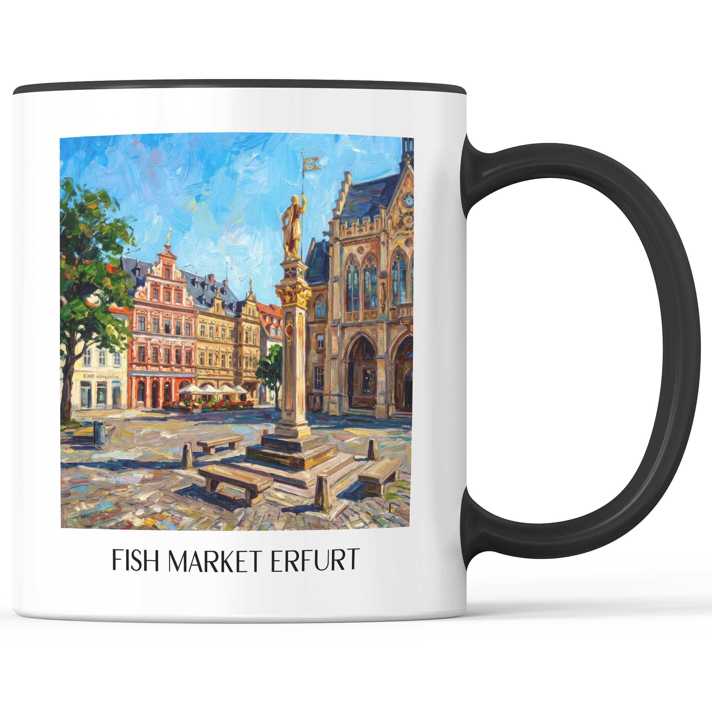 Fischmarkt Kaffeebecher - Erfurt - Deutschland Becher - Kaffeetasse im Ölgemälde Stil