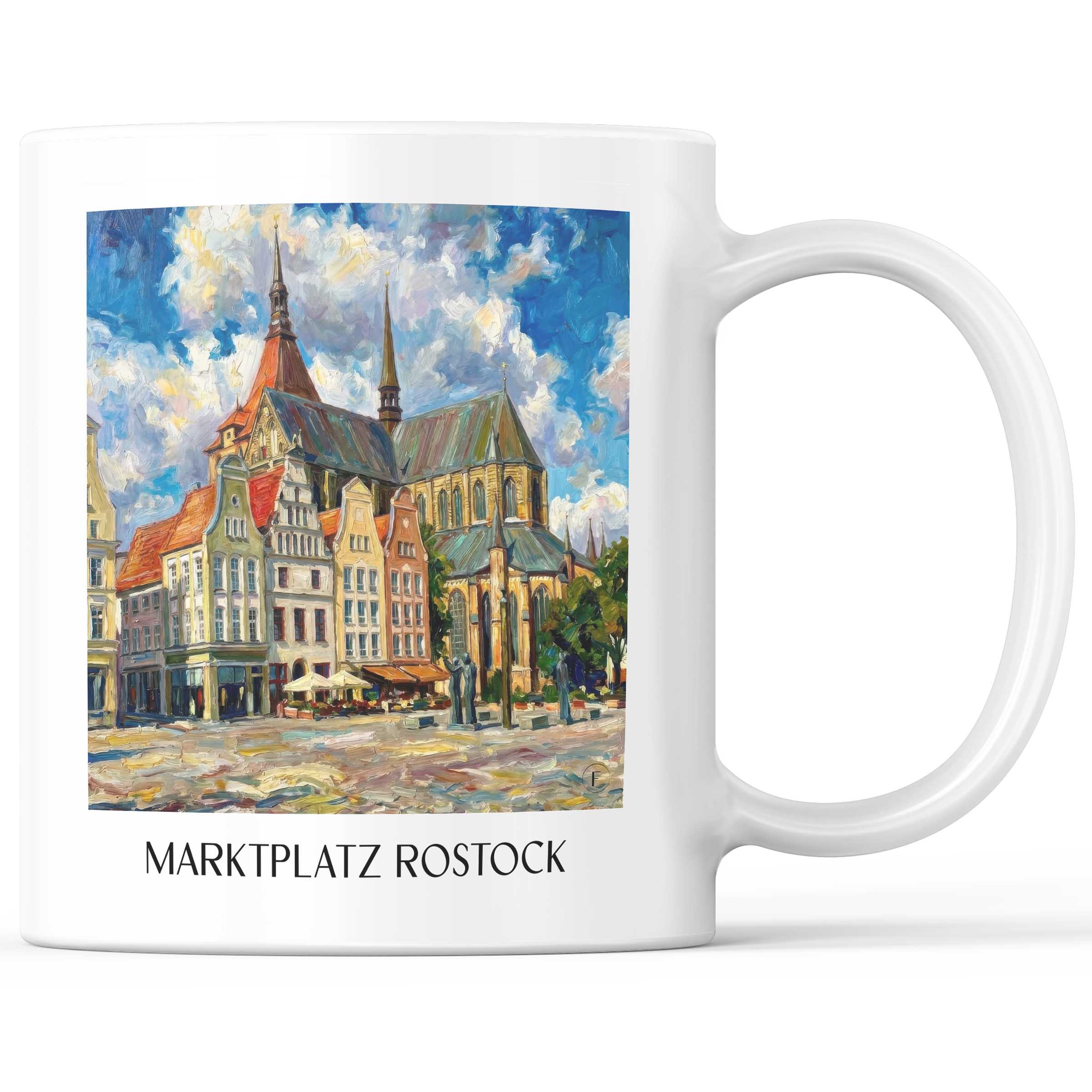 marktplatz-rostock-deutschland-kaffeebecher-oil-painting-oelgemaelde