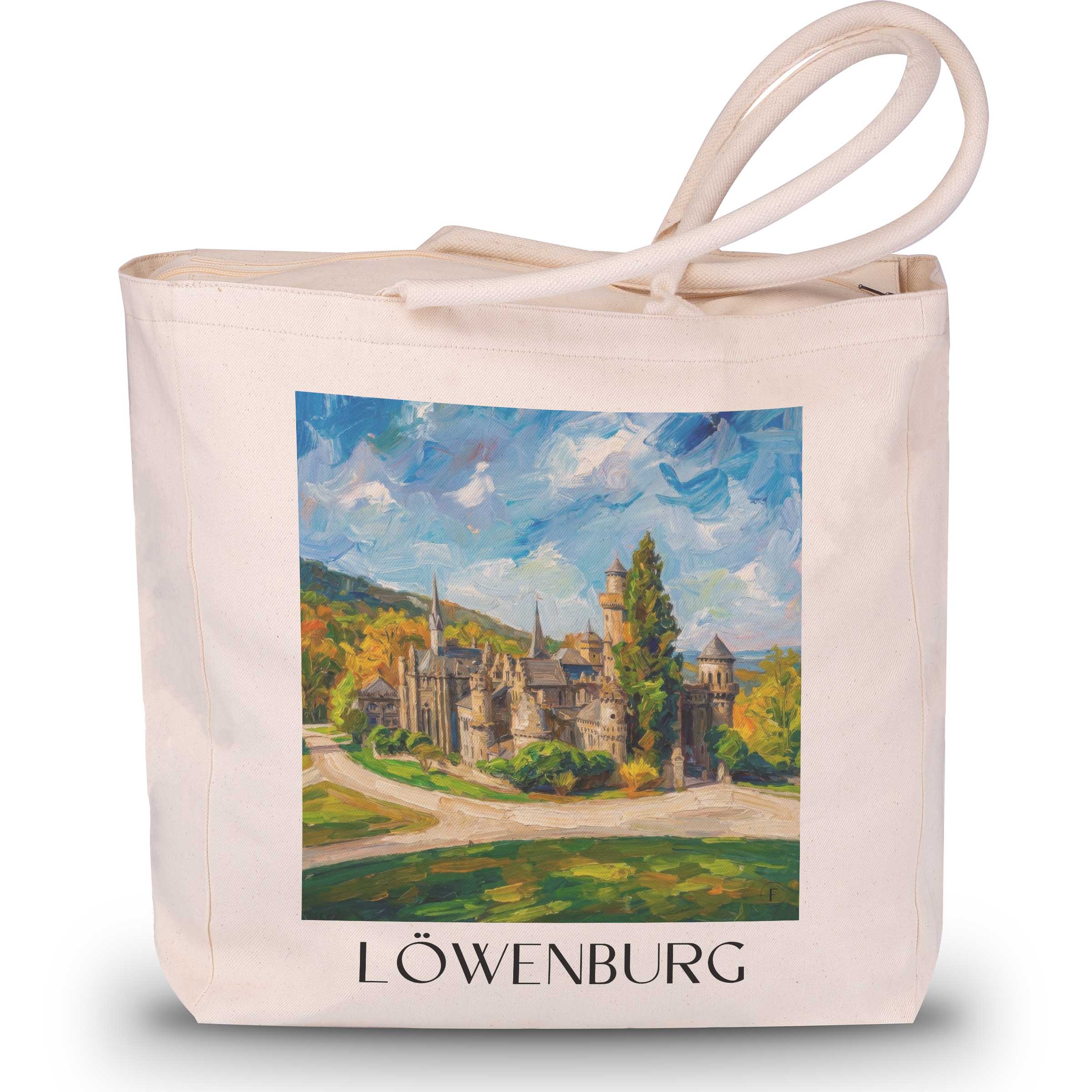 löwenburg-kassel-deutschland-einkaufstasche-oil-painting-oelgemaelde