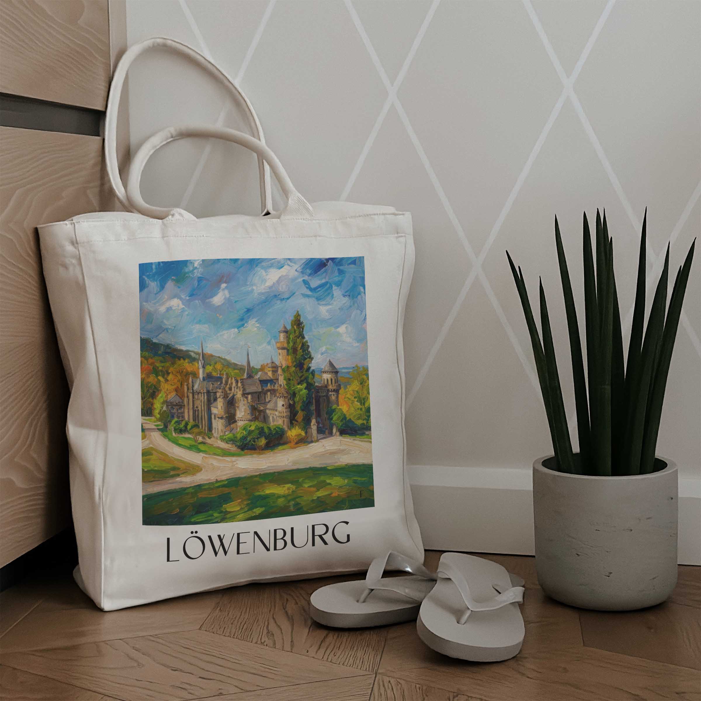 löwenburg-kassel-deutschland-einkaufstasche-oil-painting-oelgemaelde