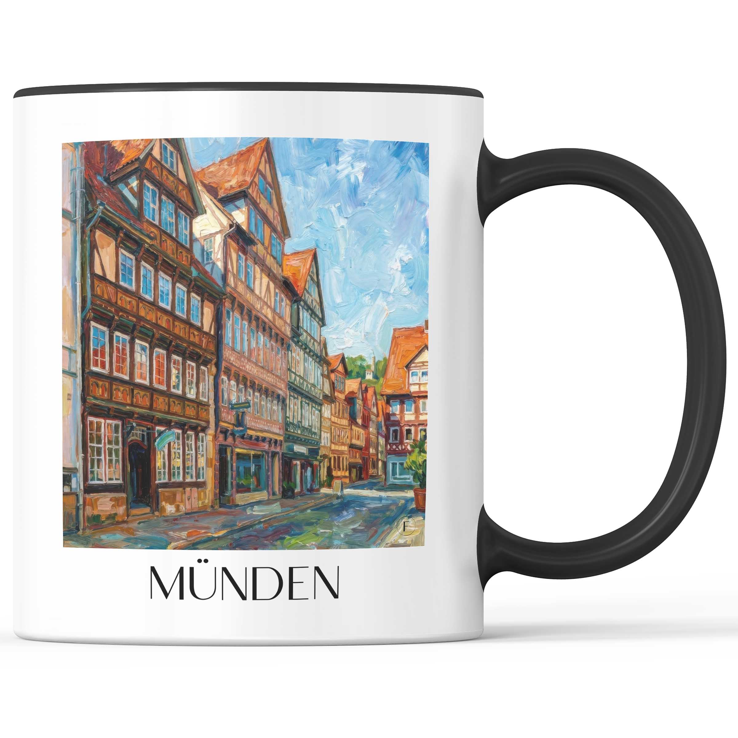 Münden Kaffeebecher - Niedersachsen - Deutschland Becher - Kaffeetasse im Ölgemälde Stil