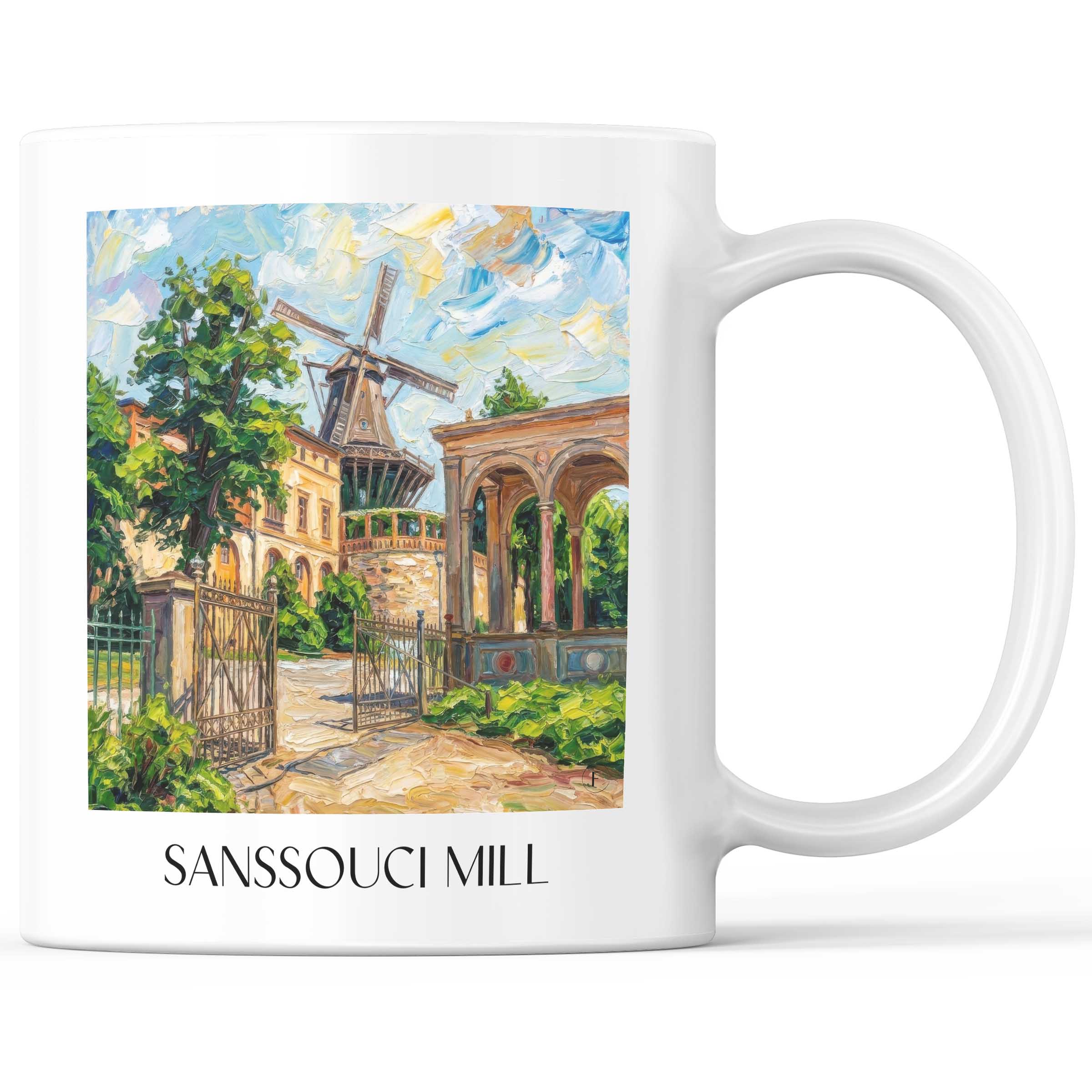 Mühle von Sanssouci Kaffeebecher - Potsdam - Deutschland Becher - Kaffeetasse im Ölgemälde Stil