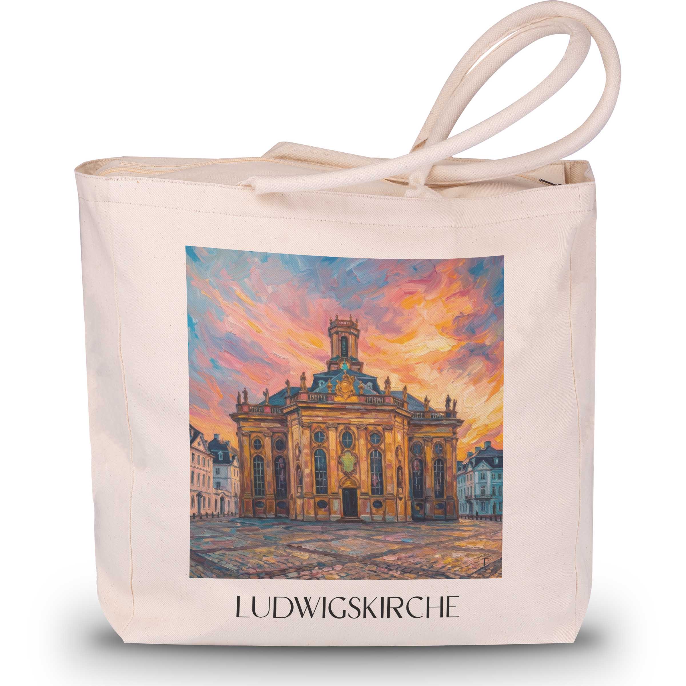 Ludwigskirche Shopping Tasche - Saarbrücken - Deutschland Tote Bag - Einkaufstasche im Ölgemälde Stil