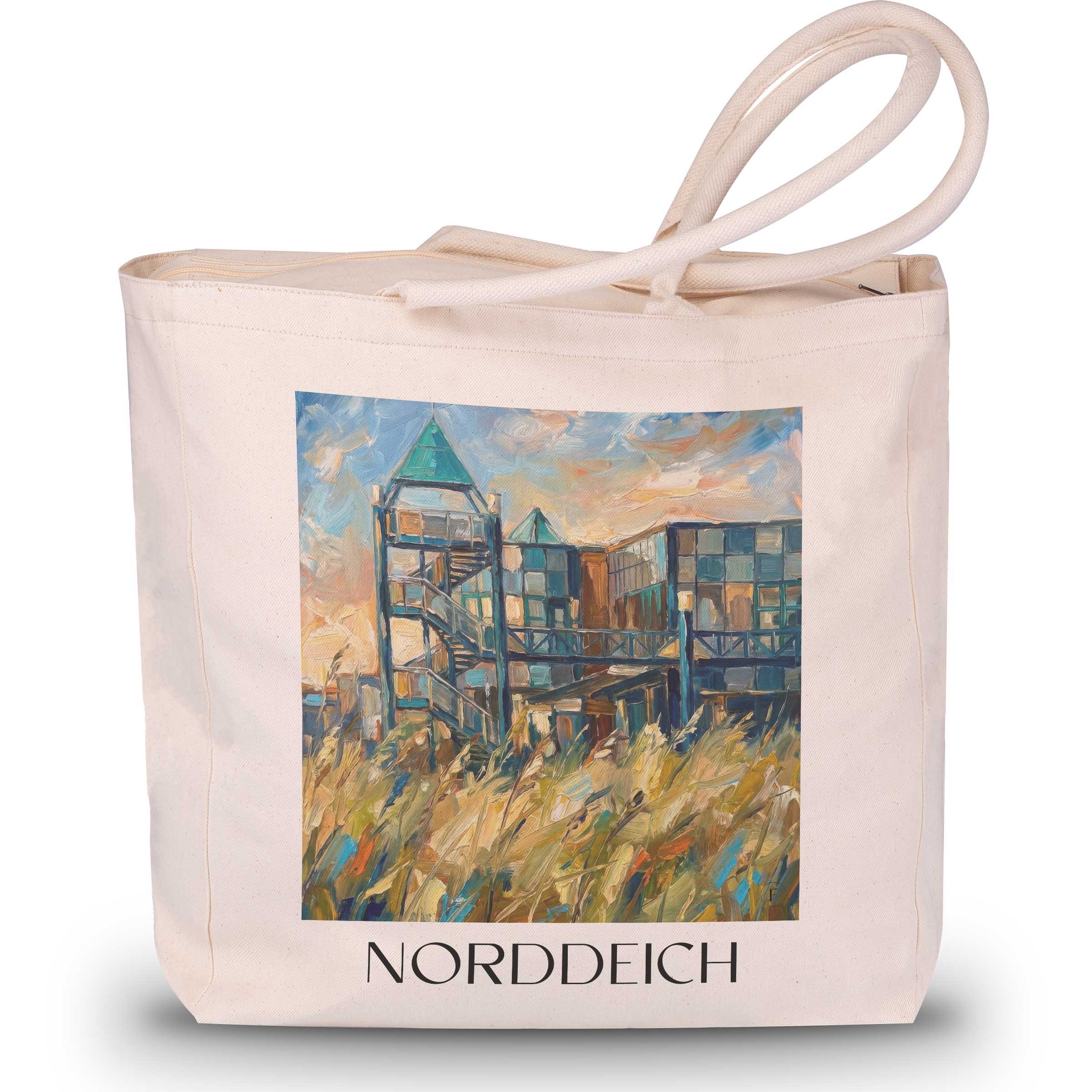Norddeich Shopping Tasche - Ostfriesland - Deutschland Tote Bag - Einkaufstasche im Ölgemälde Stil