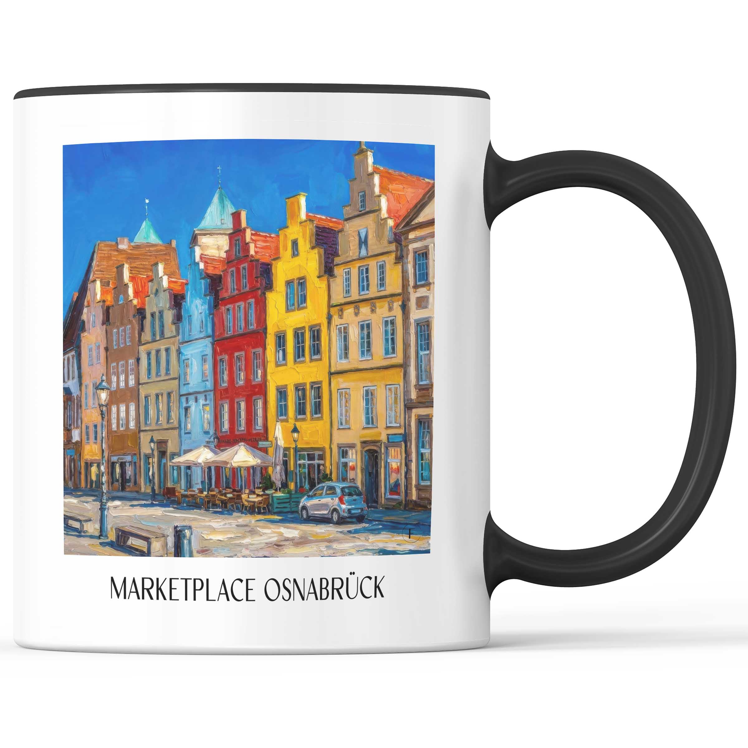 Marktplatz Kaffeebecher - Osnabrück - Deutschland Becher - Kaffeetasse im Ölgemälde Stil