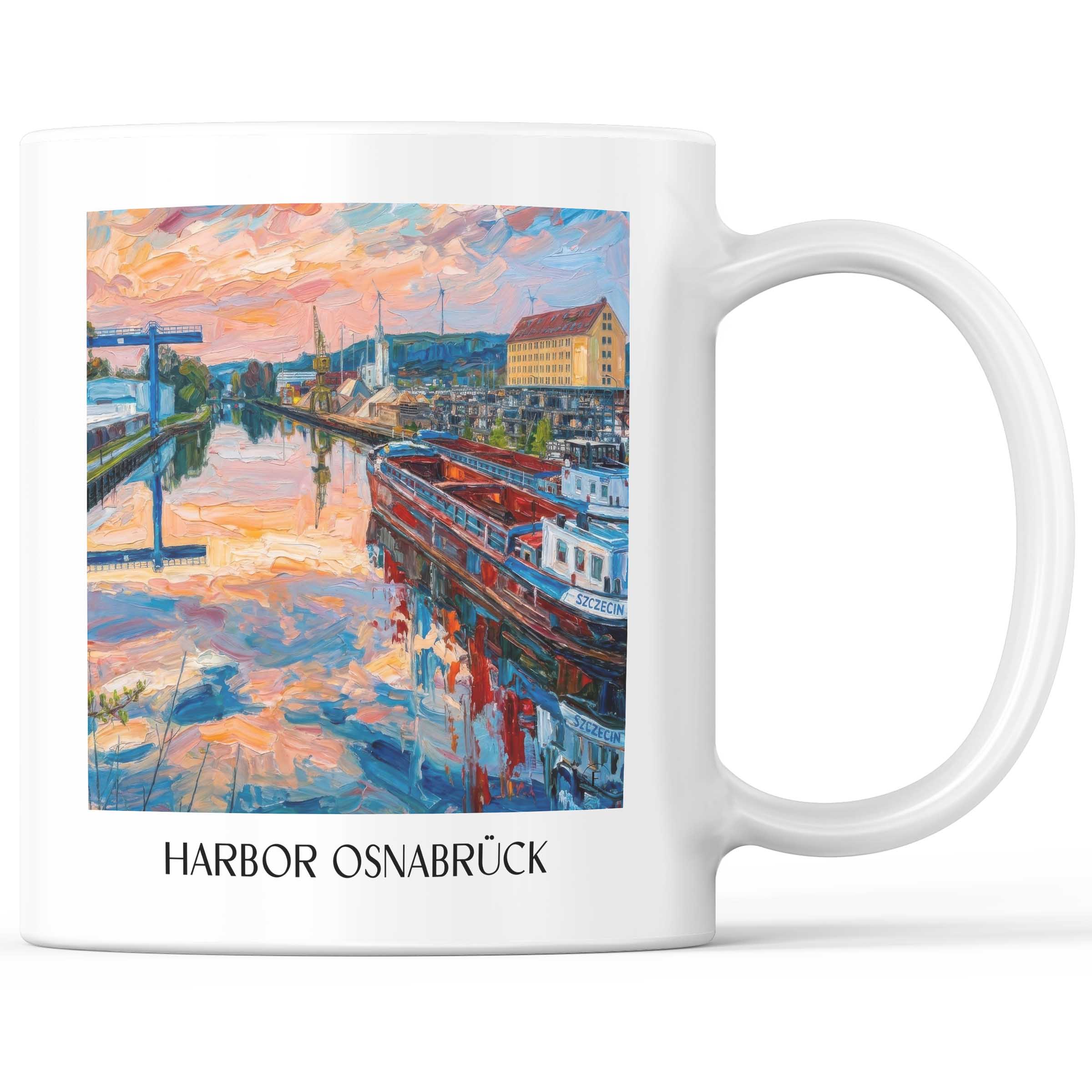 Hafen Kaffeebecher - Osnabrück - Deutschland Becher - Kaffeetasse im Ölgemälde Stil