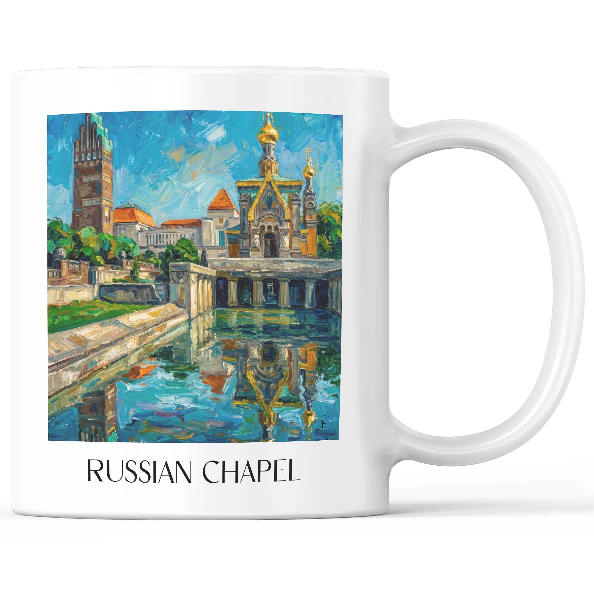 Russische Kapelle Kaffeebecher - Darmstadt - Deutschland Becher - Kaffeetasse im Ölgemälde Stil