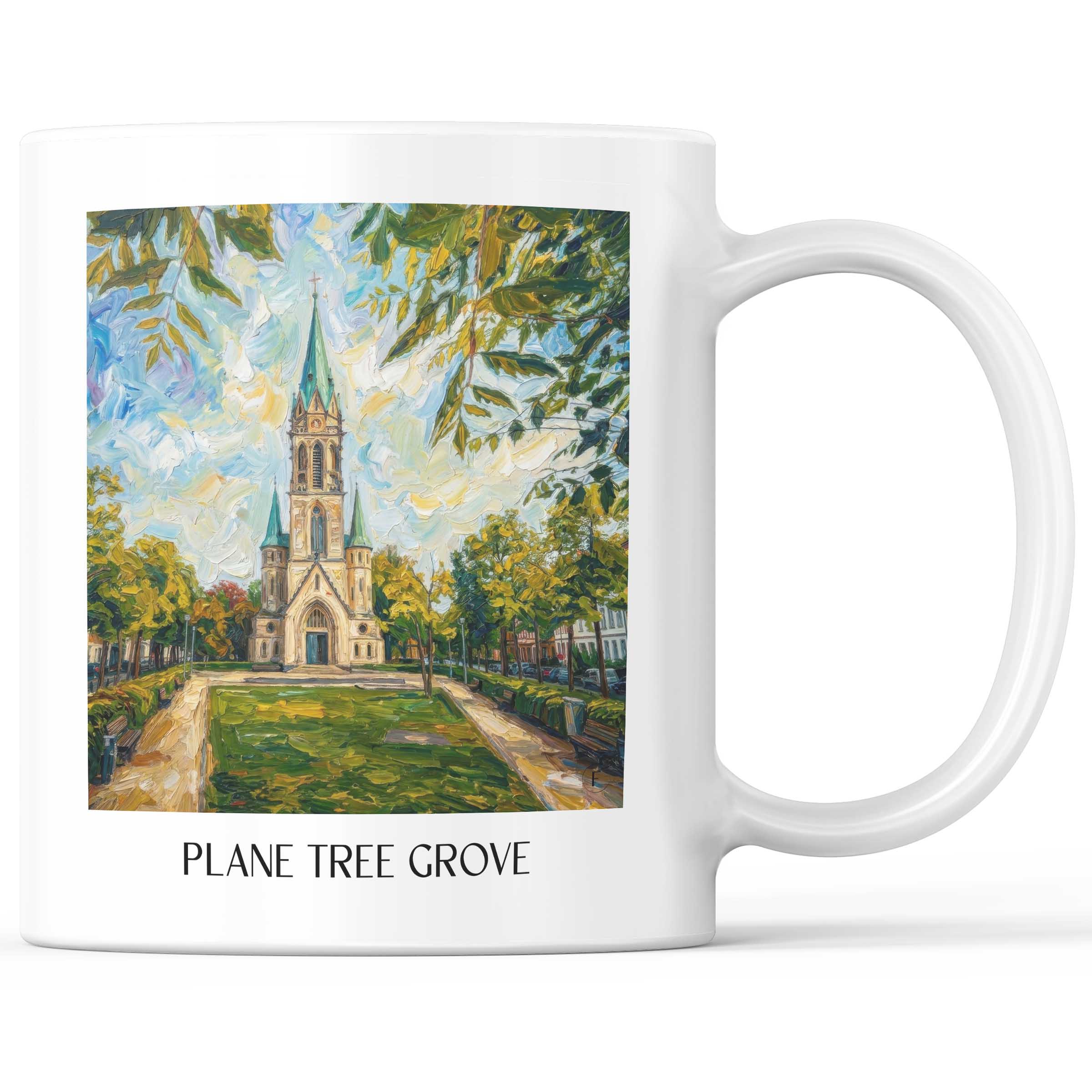 Platanenhain Kaffeebecher - Darmstadt - Deutschland Becher - Kaffeetasse im Ölgemälde Stil