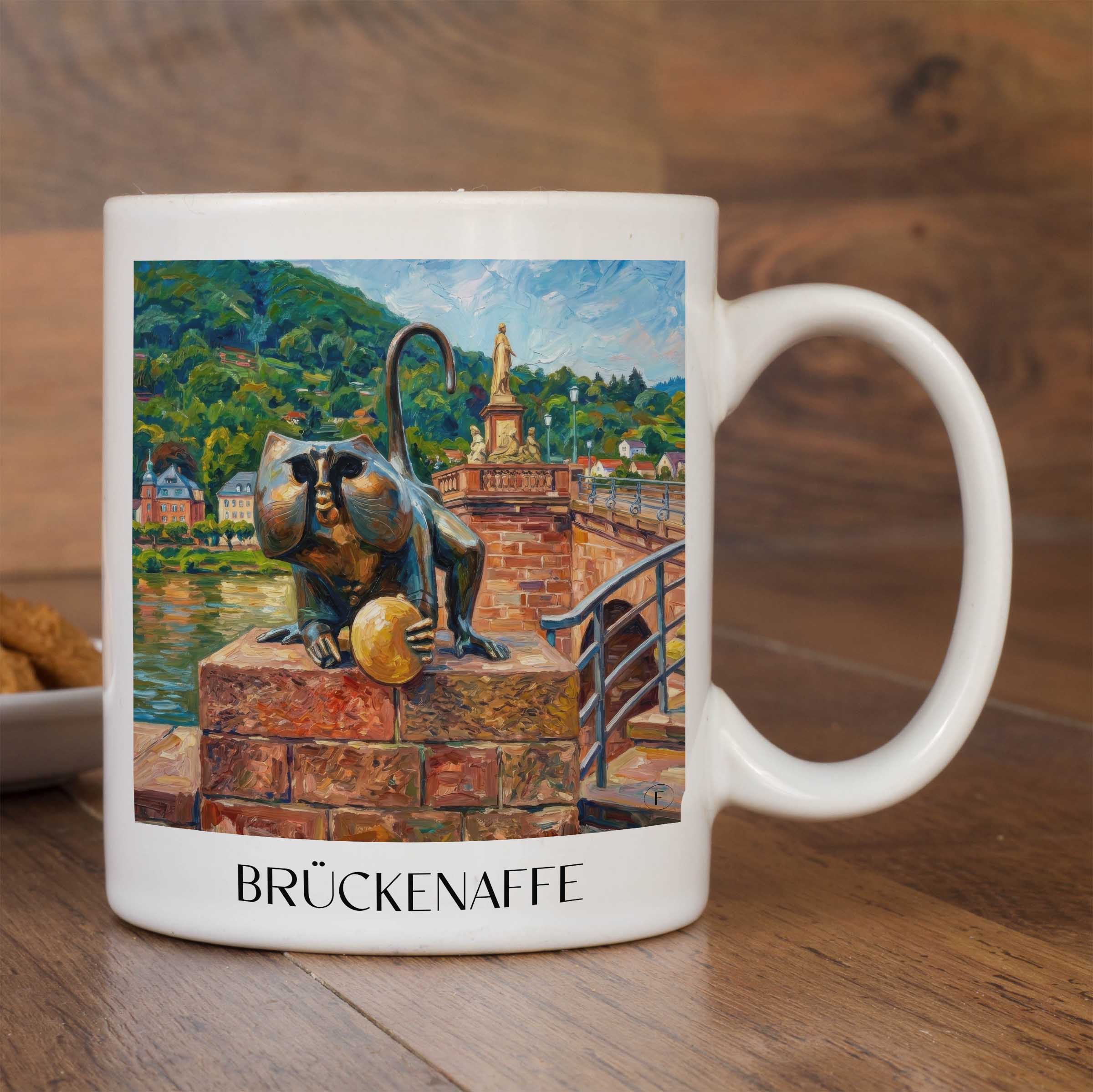brückenaffe-heidelberg-deutschland-kaffeebecher-oil-painting-oelgemaelde