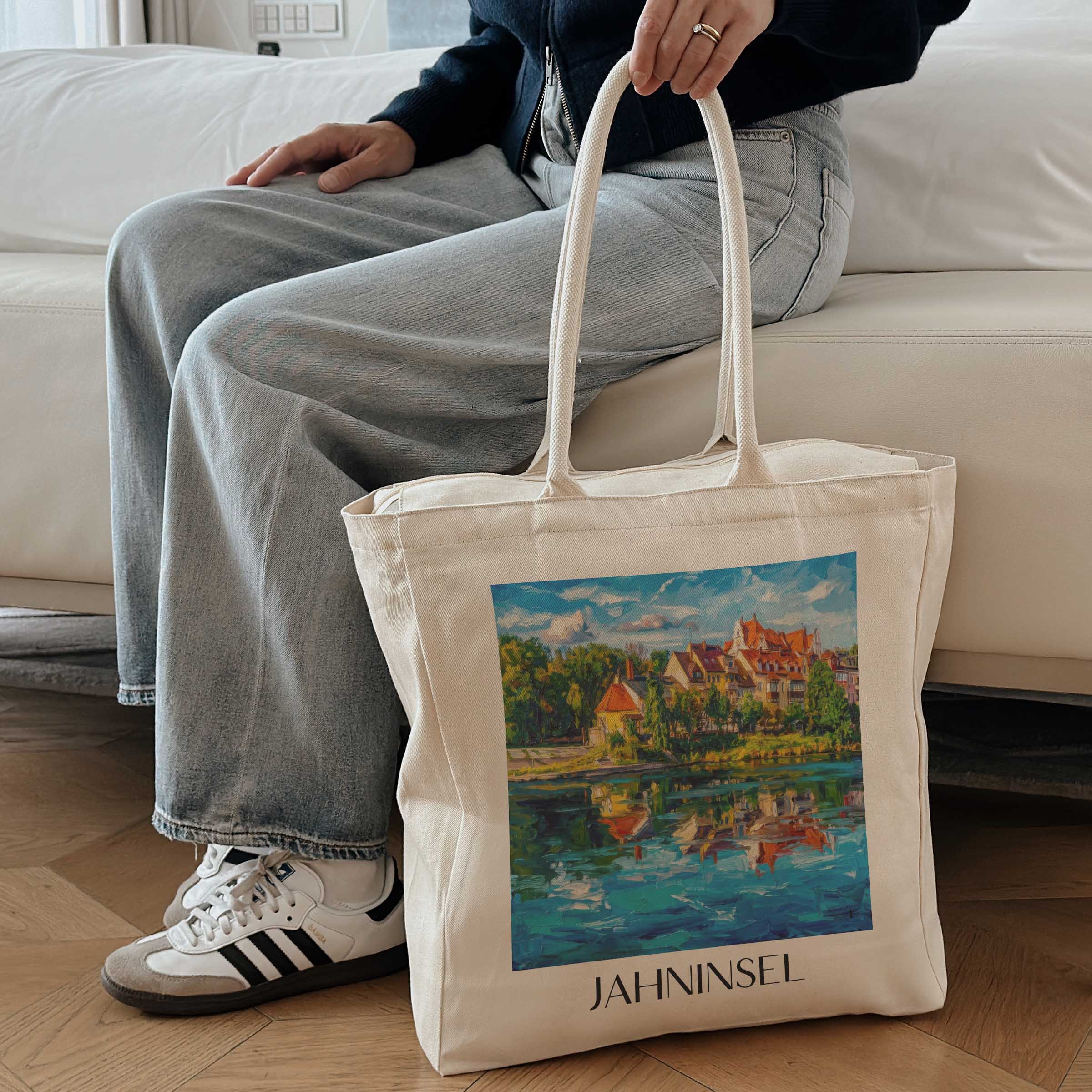 jahninsel-regensburg-deutschland-einkaufstasche-oil-painting-oelgemaelde