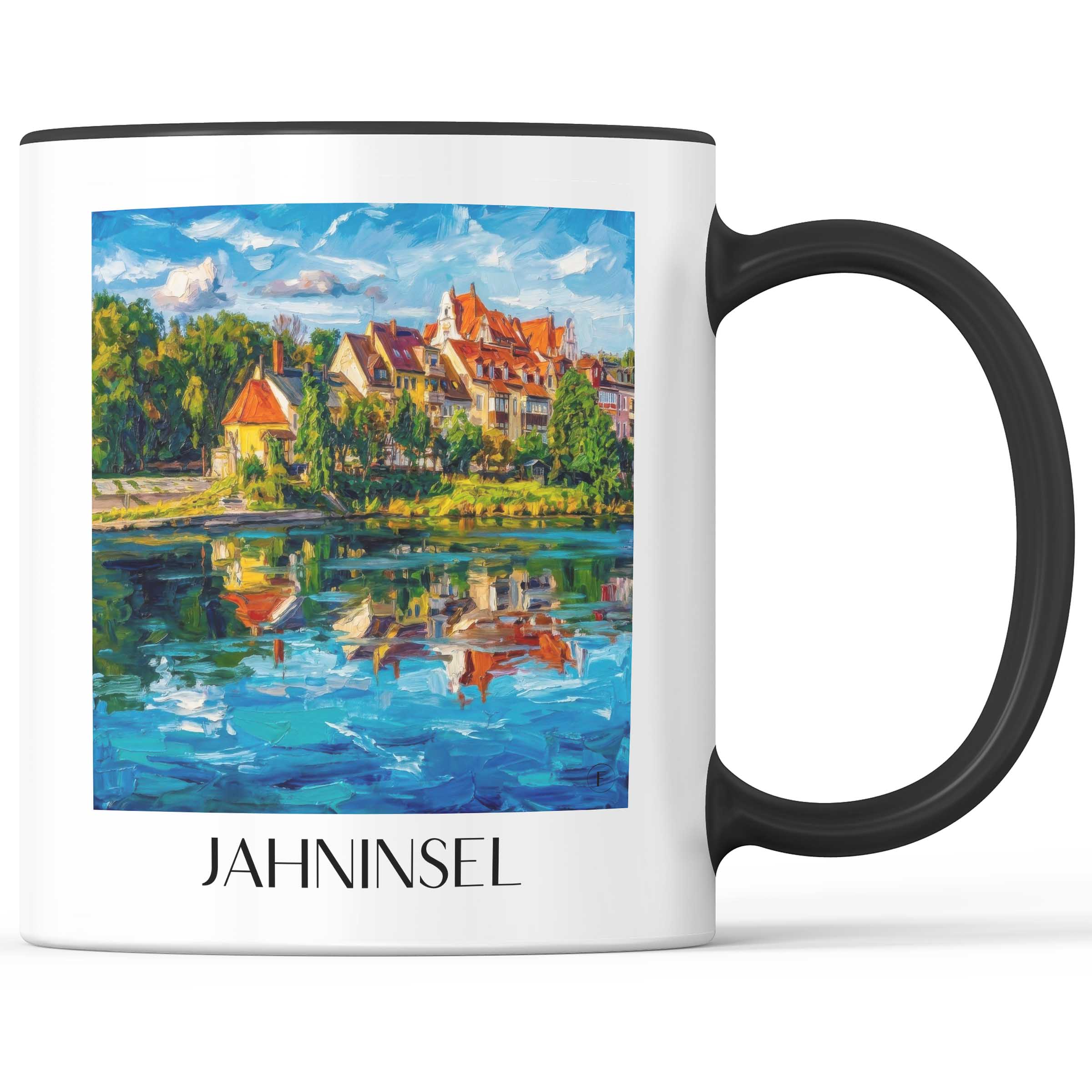 Jahninsel Kaffeebecher - Regensburg - Deutschland Becher - Kaffeetasse im Ölgemälde Stil