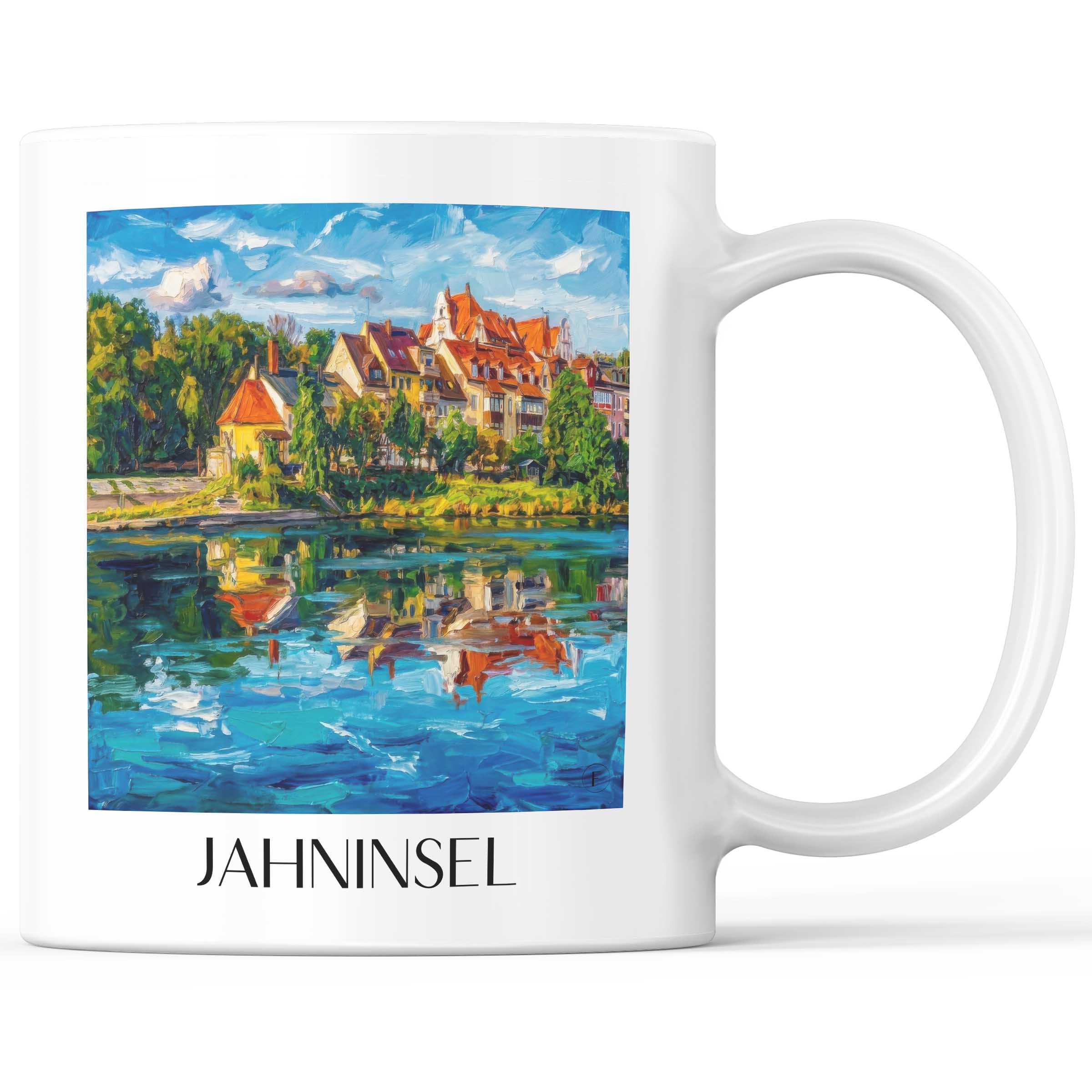 Jahninsel Kaffeebecher - Regensburg - Deutschland Becher - Kaffeetasse im Ölgemälde Stil