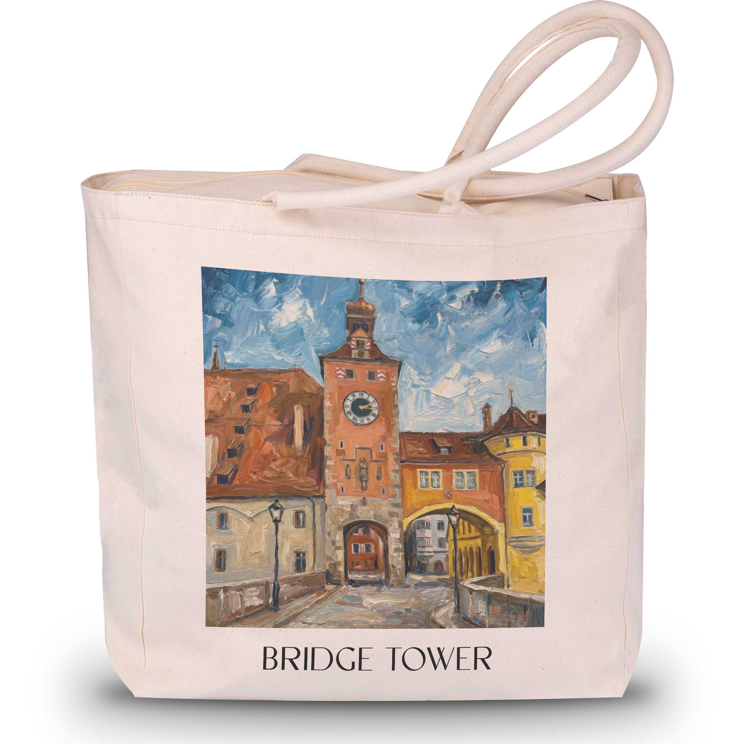 Brückturm Shopping Tasche - Regensburg - Deutschland Tote Bag - Einkaufstasche im Ölgemälde Stil