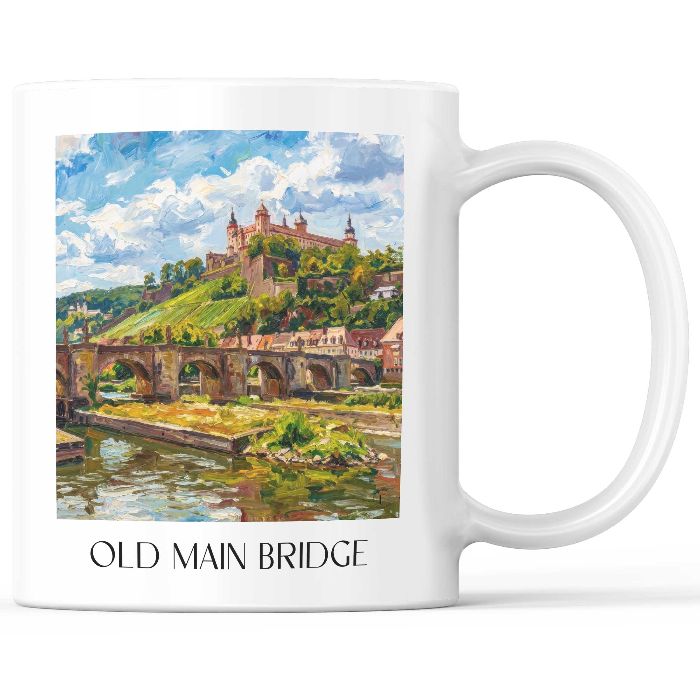 Alte Mainbrücke Kaffeebecher - Würzburg - Deutschland Becher - Kaffeetasse im Ölgemälde Stil