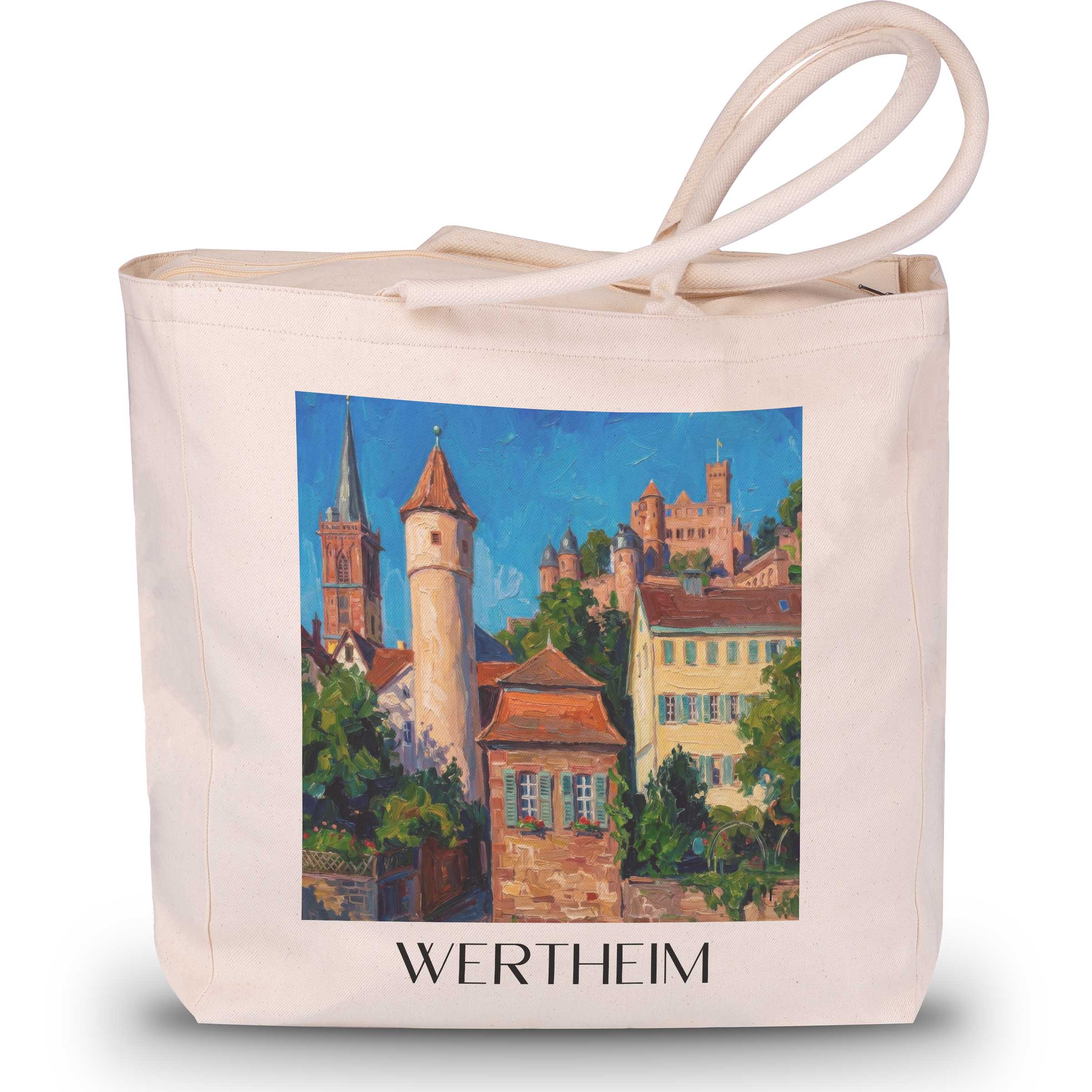 Wertheim Shopping Tasche - Main-Tauber-Tal - Deutschland Tote Bag - Einkaufstasche im Ölgemälde Stil