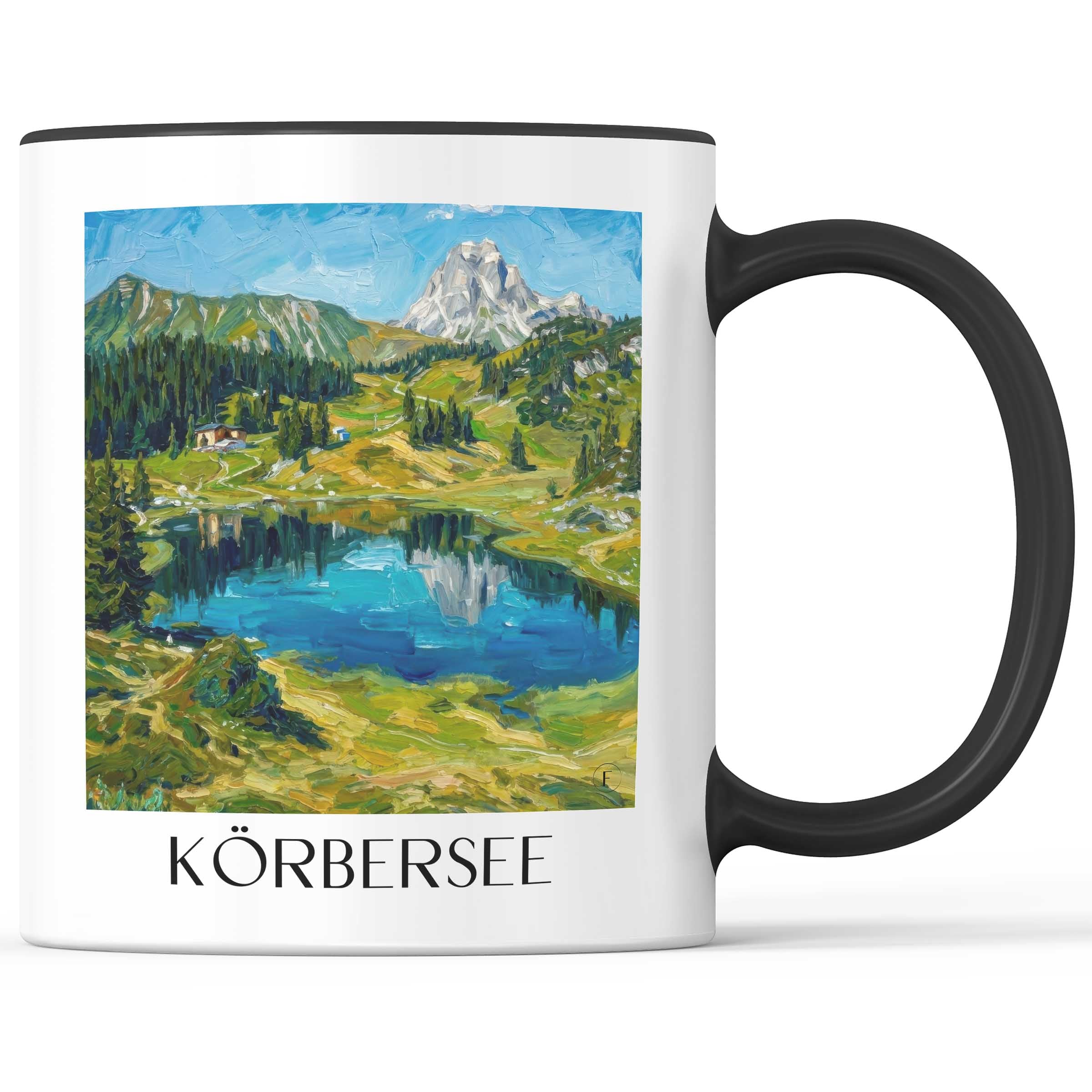 Körbersee Kaffeebecher - Vorarlberg - Österreich Becher - Kaffeetasse im Ölgemälde Stil
