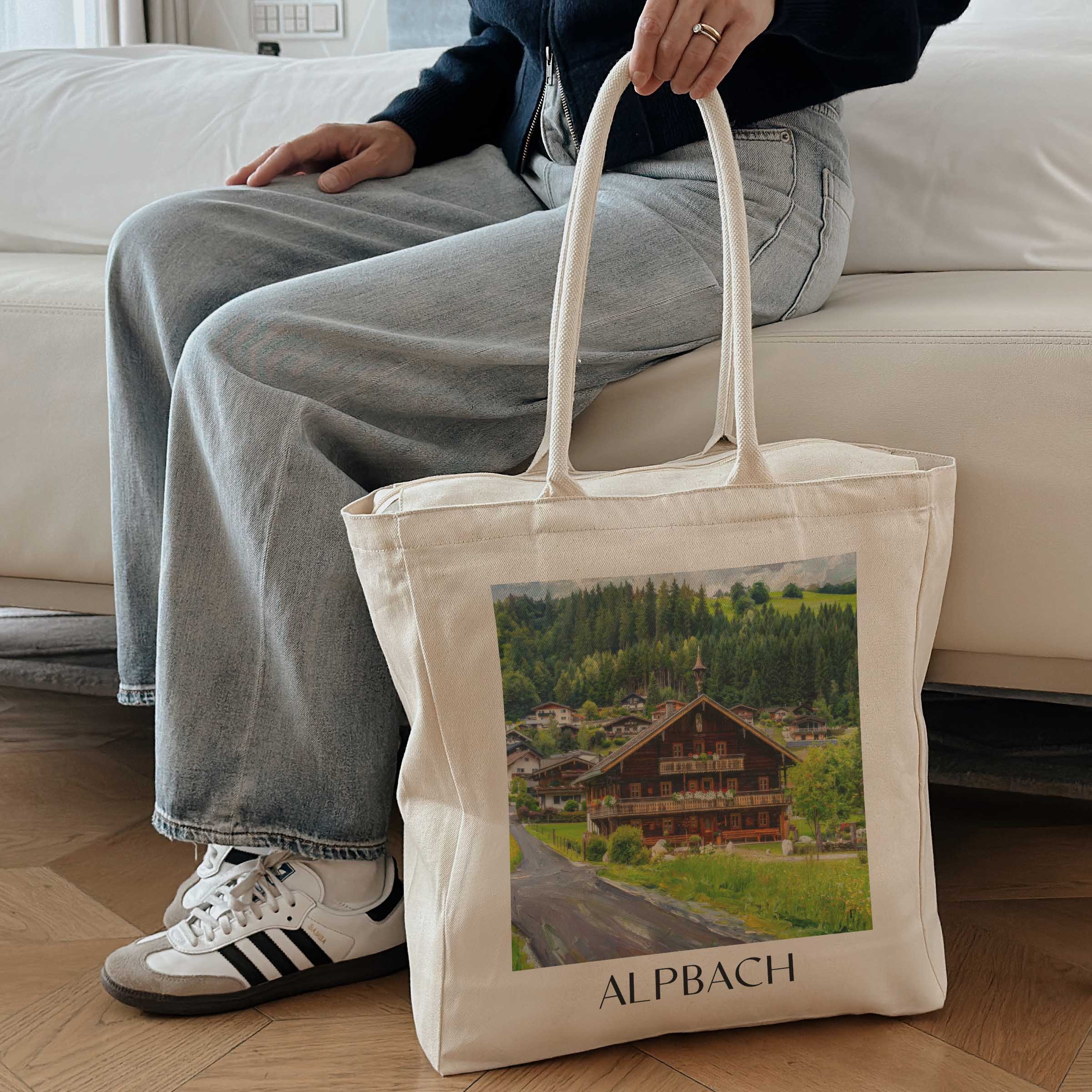 alpbach-tirol-österreich-einkaufstasche-oil-painting-oelgemaelde