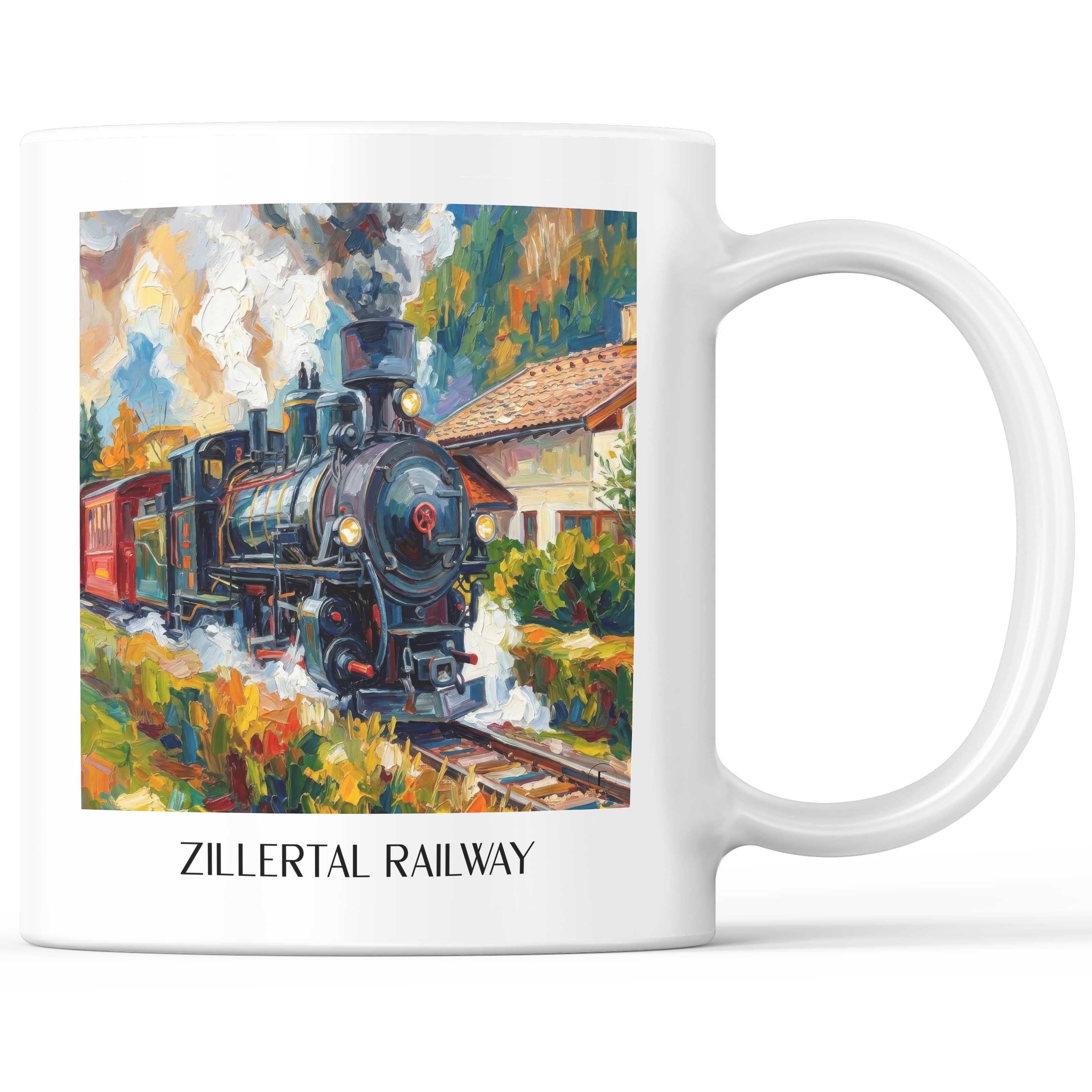 Zillertalbahn Kaffeebecher - Tirol - Österreich Becher - Kaffeetasse im Ölgemälde Stil