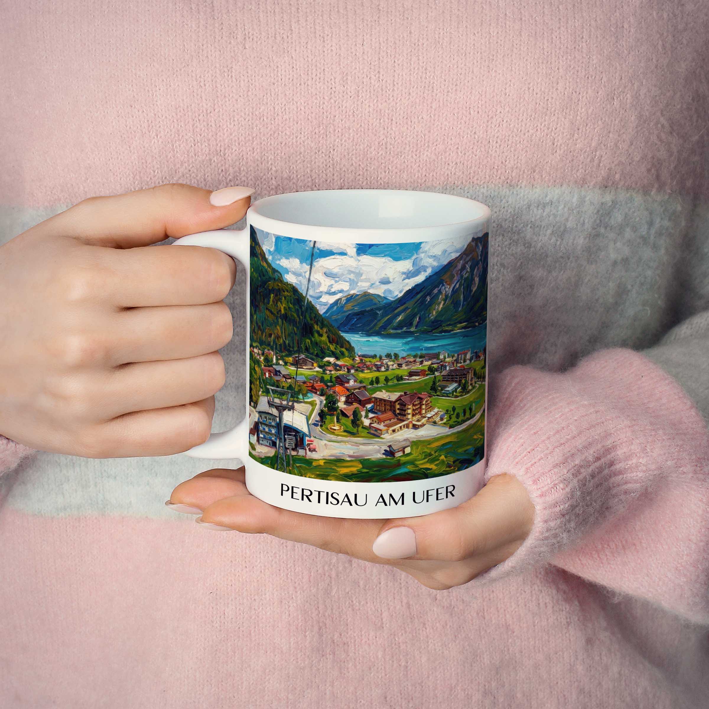 pertisau-am-ufer-achensee-österreich-kaffeebecher-oil-painting-oelgemaelde