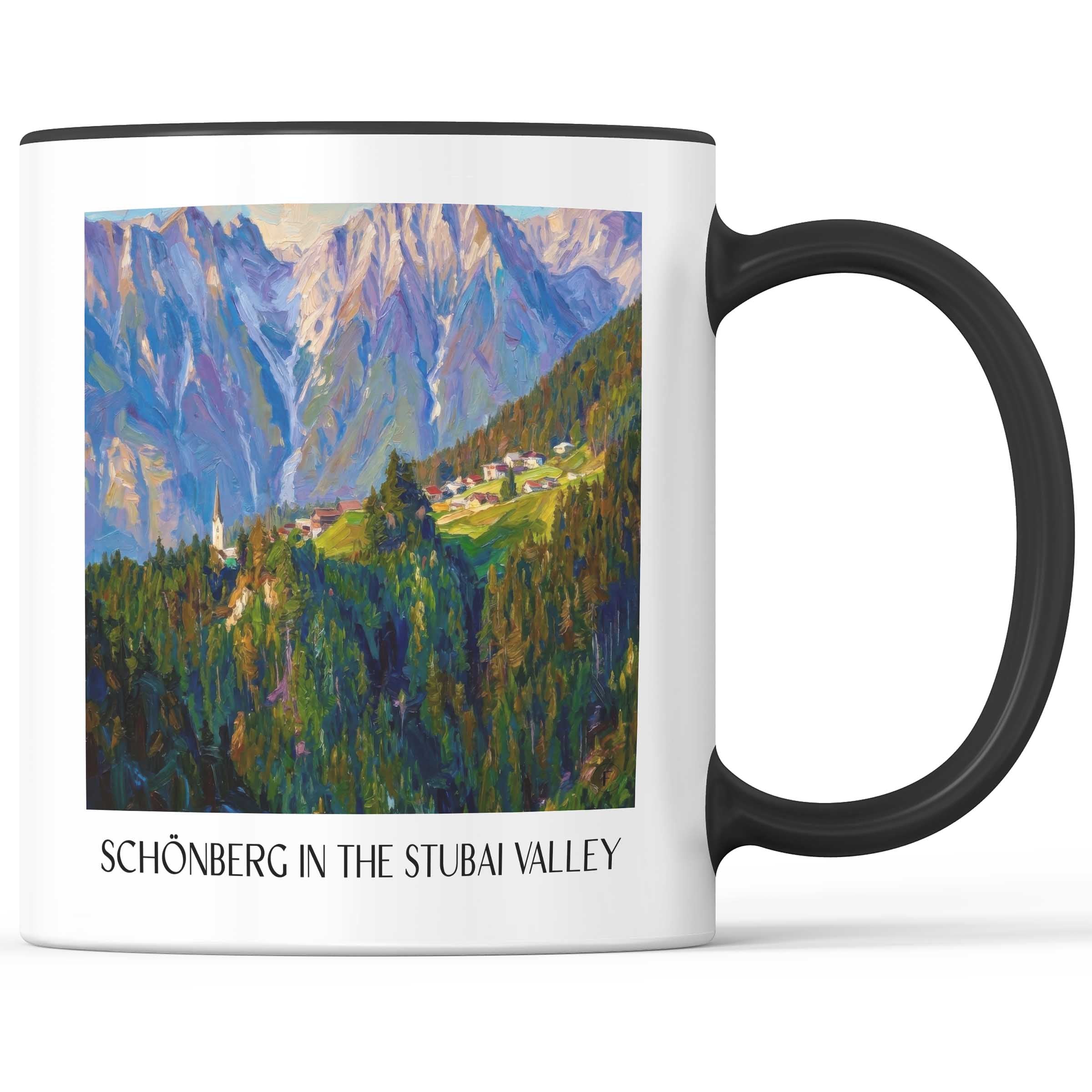 Schönberg im Stubaital Kaffeebecher - Österreich - Österreich Becher - Kaffeetasse im Ölgemälde Stil