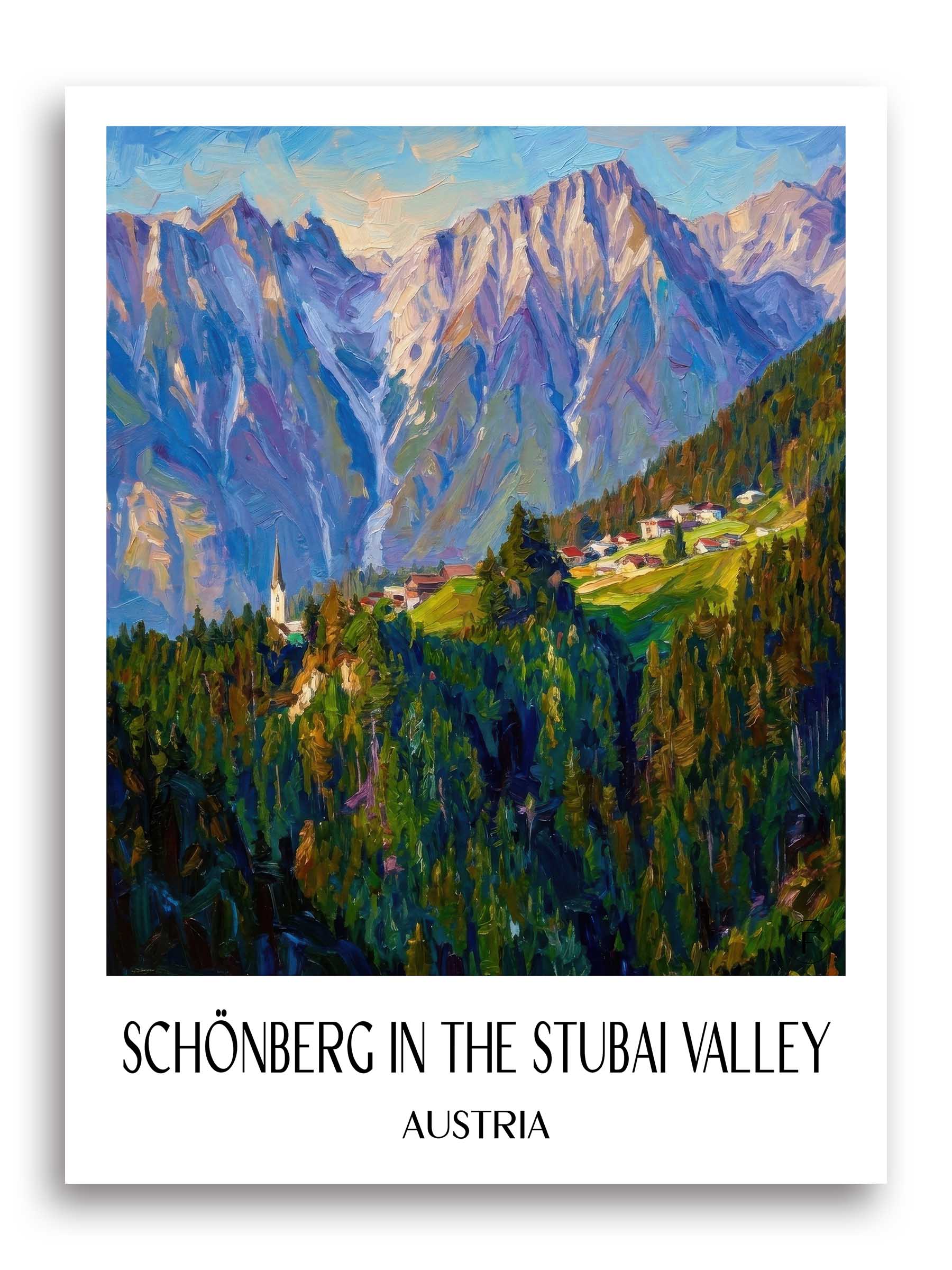 Schönberg im Stubaital Poster - Österreich - Österreich Kunstdruck - Ölgemälde von A4 bis A1