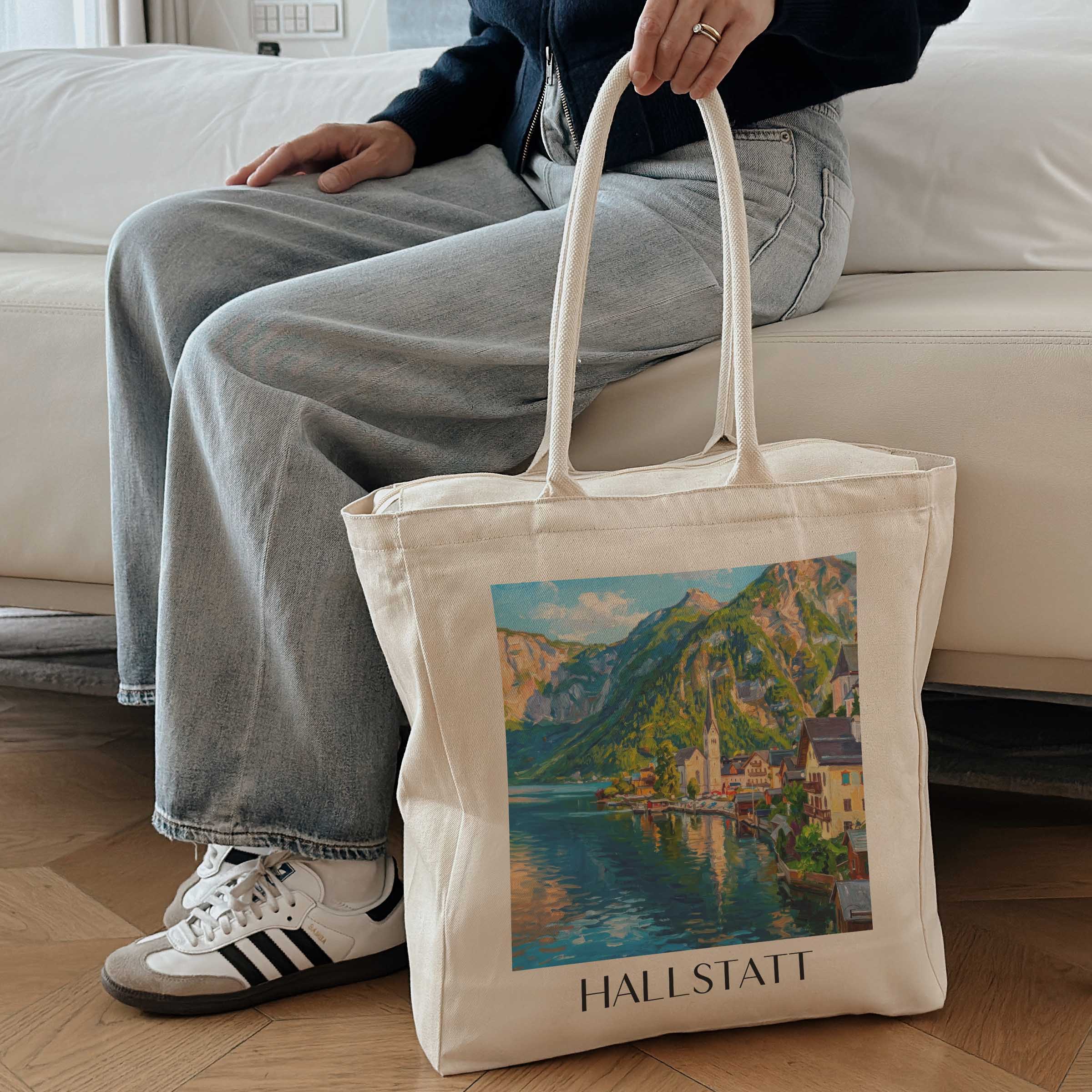 hallstatt-österreich-österreich-einkaufstasche-oil-painting-oelgemaelde