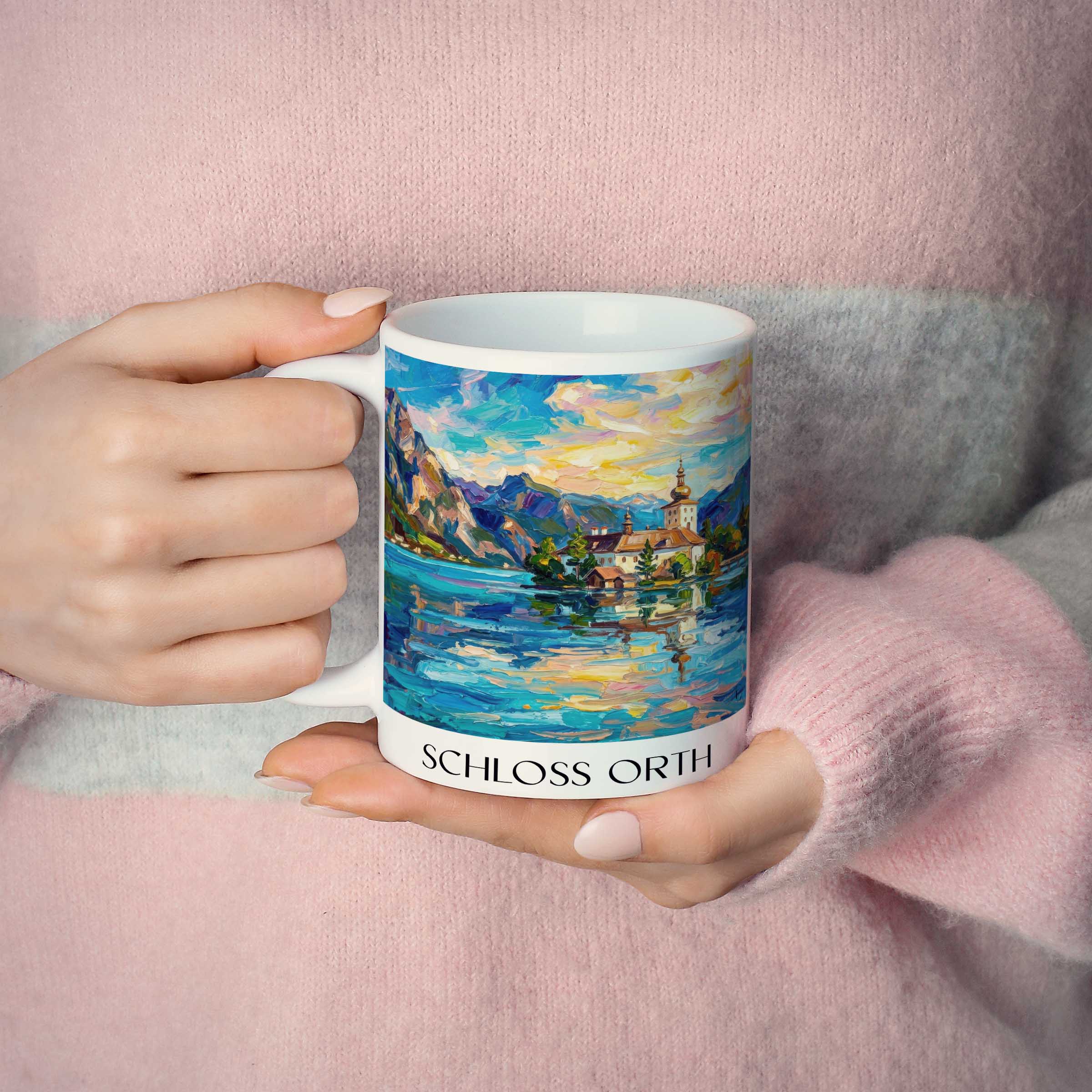 schloss-orth-gmunden-österreich-kaffeebecher-oil-painting-oelgemaelde