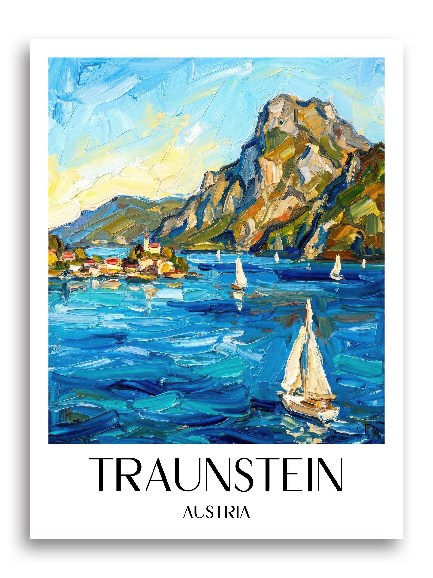 Traunstein Poster - Gmunden - Österreich Kunstdruck - Ölgemälde von A4 bis A1
